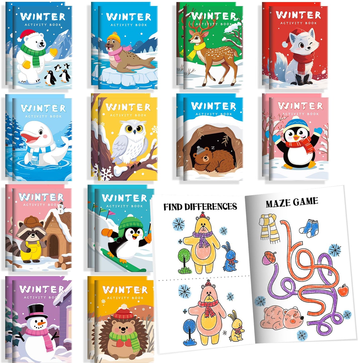 BenLouis 24 Pack Winter Mini Activity Books for Kids 4-8 – Party Favors & Travel Activities