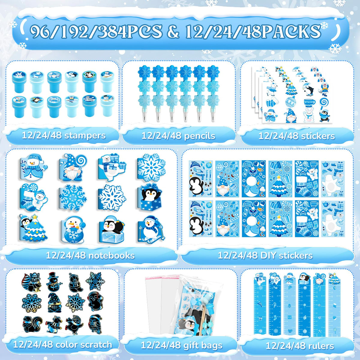 BenLouis Winter School Stationery Favors — Snowflake Classroom Gifts Bulk (12-Set Snowflake)