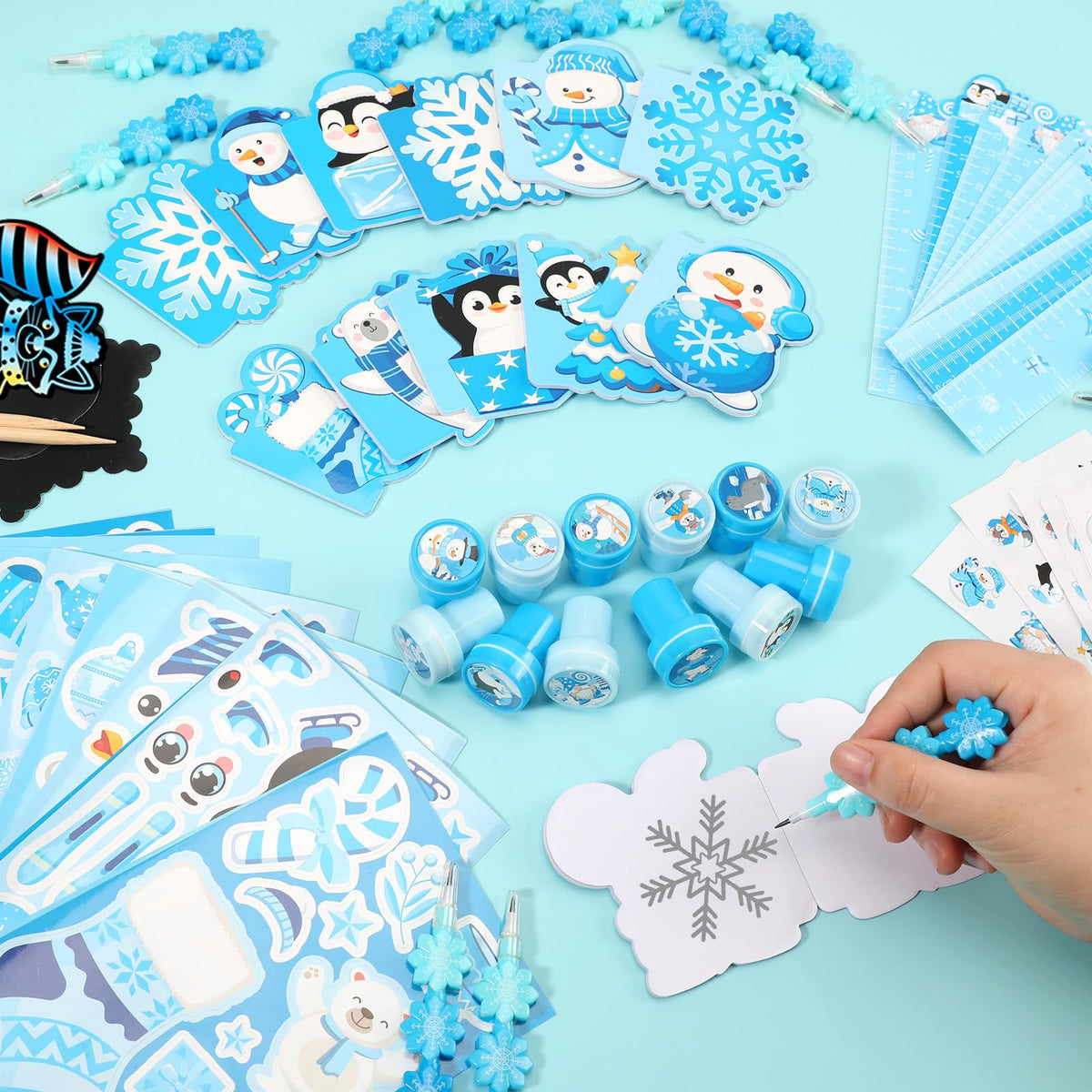 BenLouis Winter School Stationery Favors — Snowflake Classroom Gifts Bulk (12-Set Snowflake)