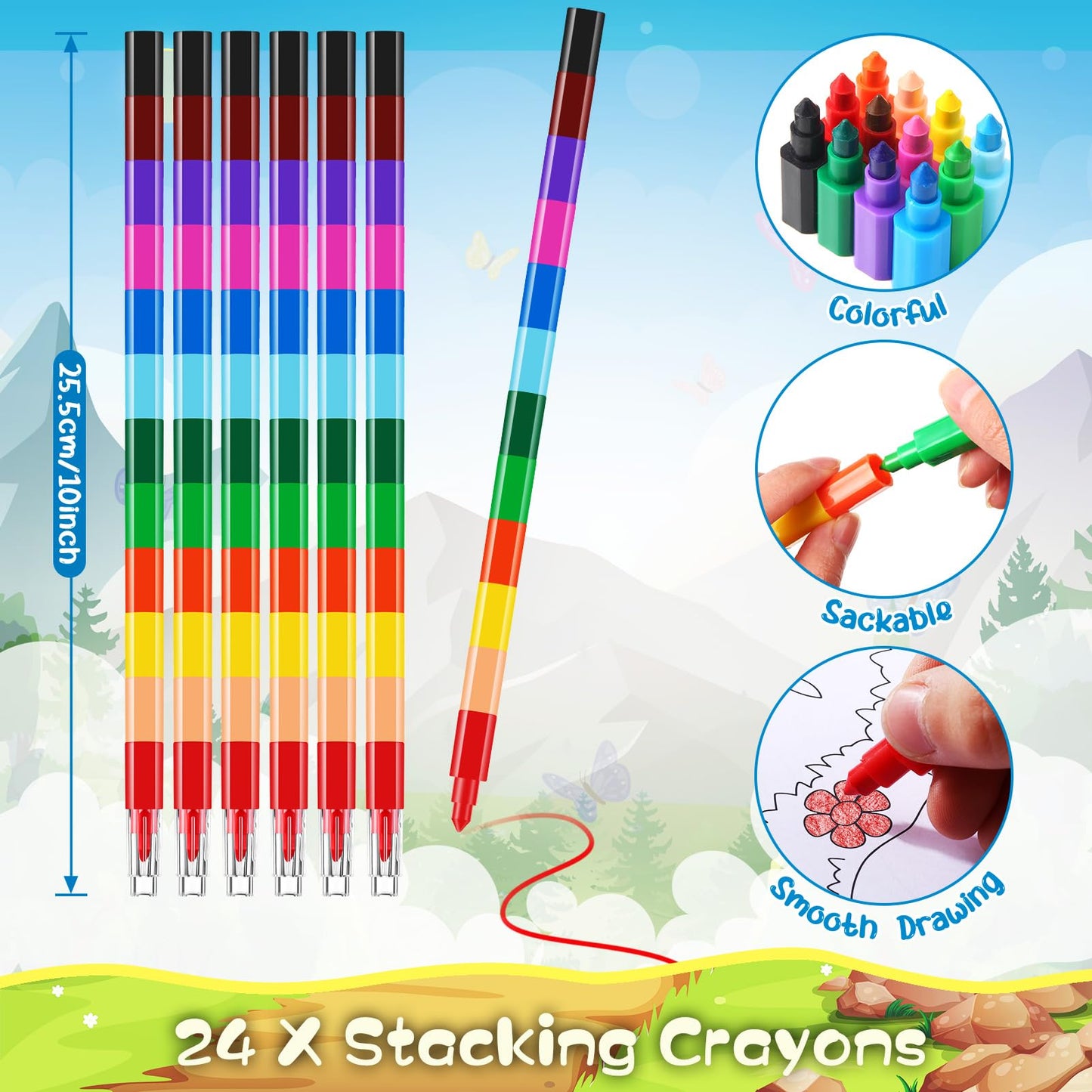 BenLouis 24 Jungle Safari Mini Coloring Books with 24 Stacking Crayons | Party Favors & Classroom Activity