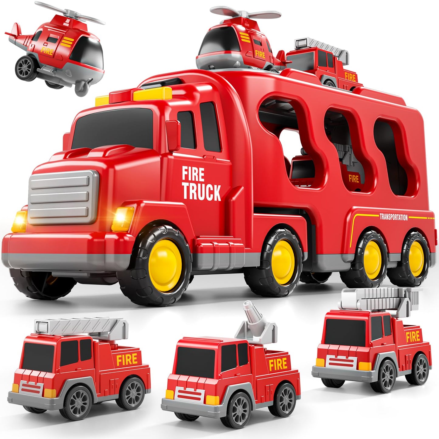 Bennol 5-in-1 Fire Trucks Toy Set for Toddlers 1-6 – Light & Sound, Safe ABS