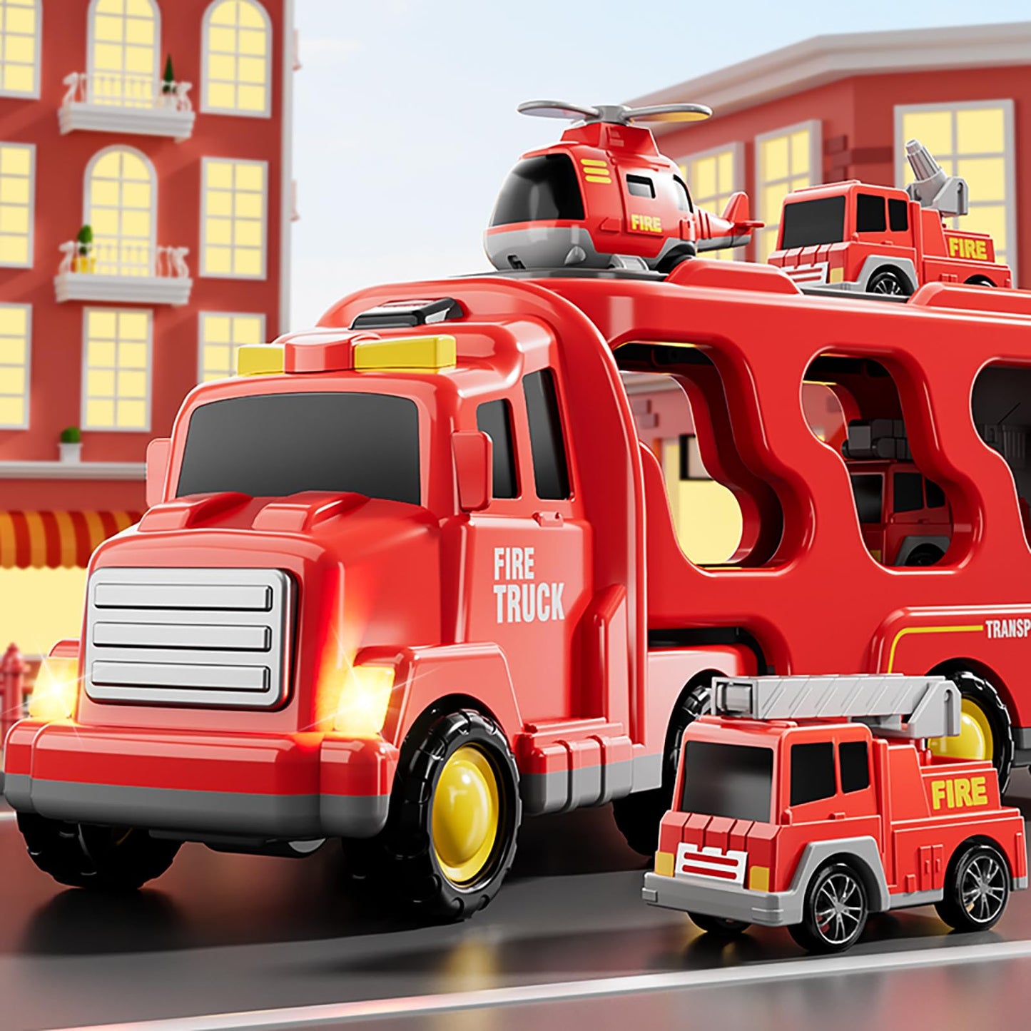 Bennol 5-in-1 Fire Trucks Toy Set for Toddlers 1-6 – Light & Sound, Safe ABS