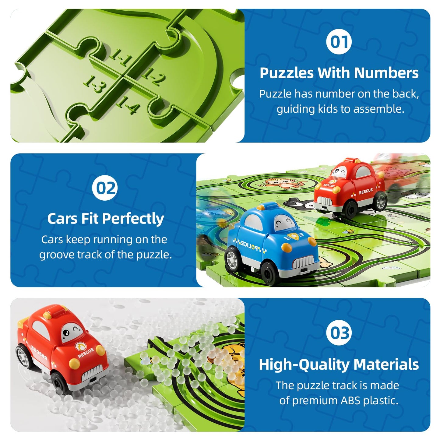 Bennol 56-Piece Puzzle Race Track Car Set for Toddlers & Kids