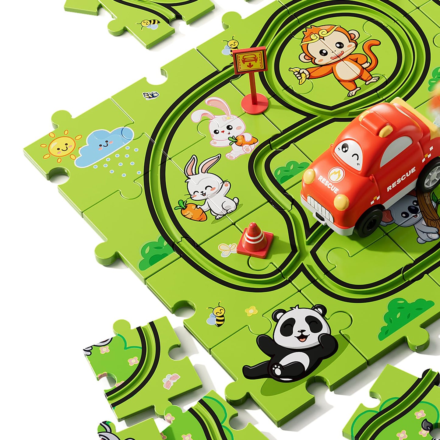 Bennol 39-Piece Puzzle Race Track Car Set | Toys for Kids Aged 3-6