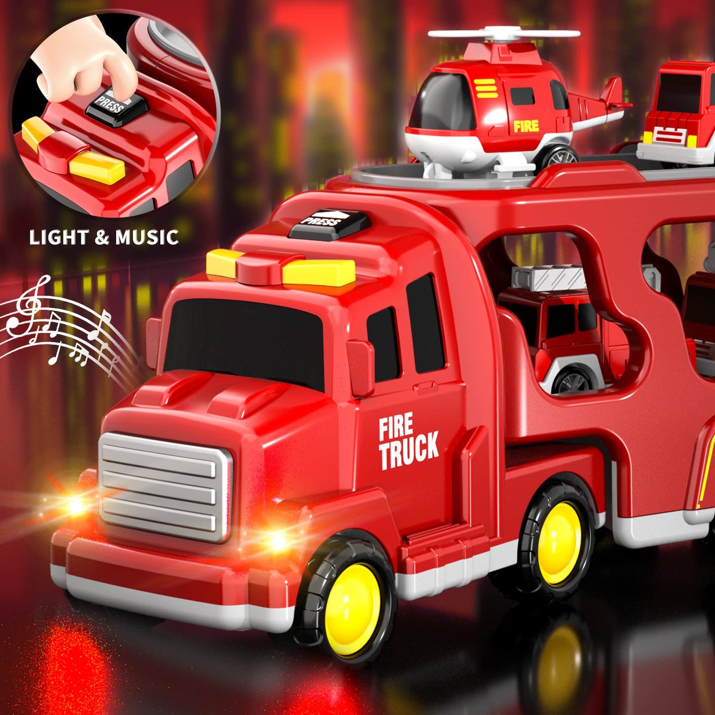 Bennol 5-in-1 Fire Trucks Toy Set for Toddlers 1-6 – Light & Sound, Safe ABS