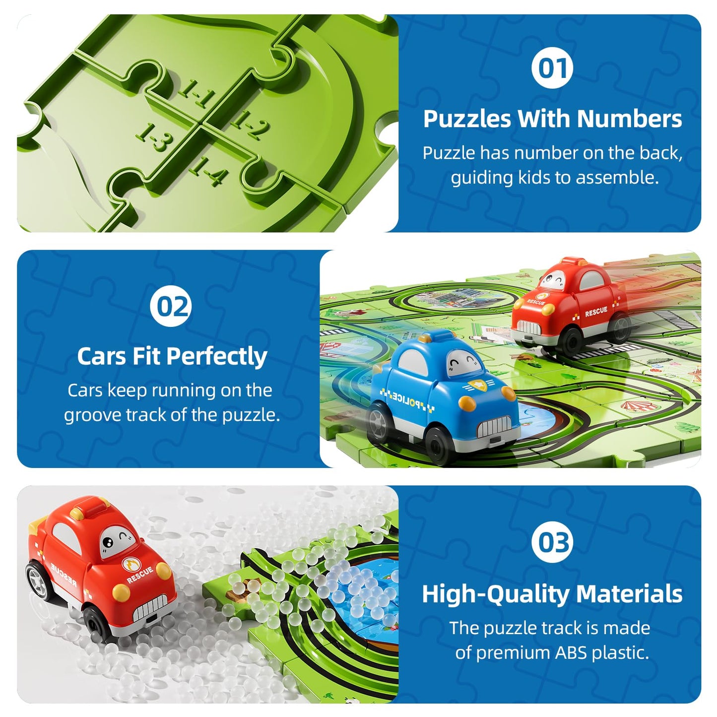 Bennol 56-Piece Jigsaw Puzzle Race Track Car Set for Toddlers (Ages 2–6)
