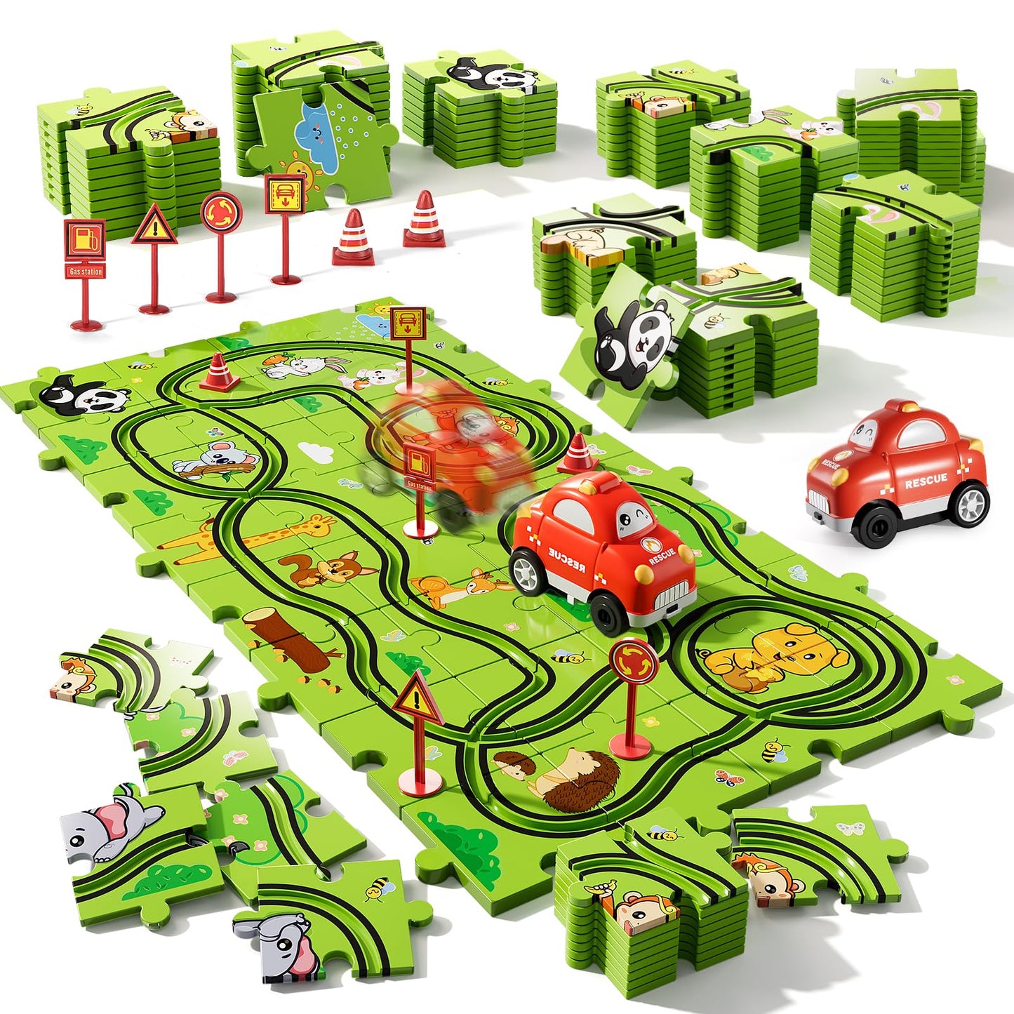 Bennol 39-Piece Puzzle Race Track Car Set | Toys for Kids Aged 3-6