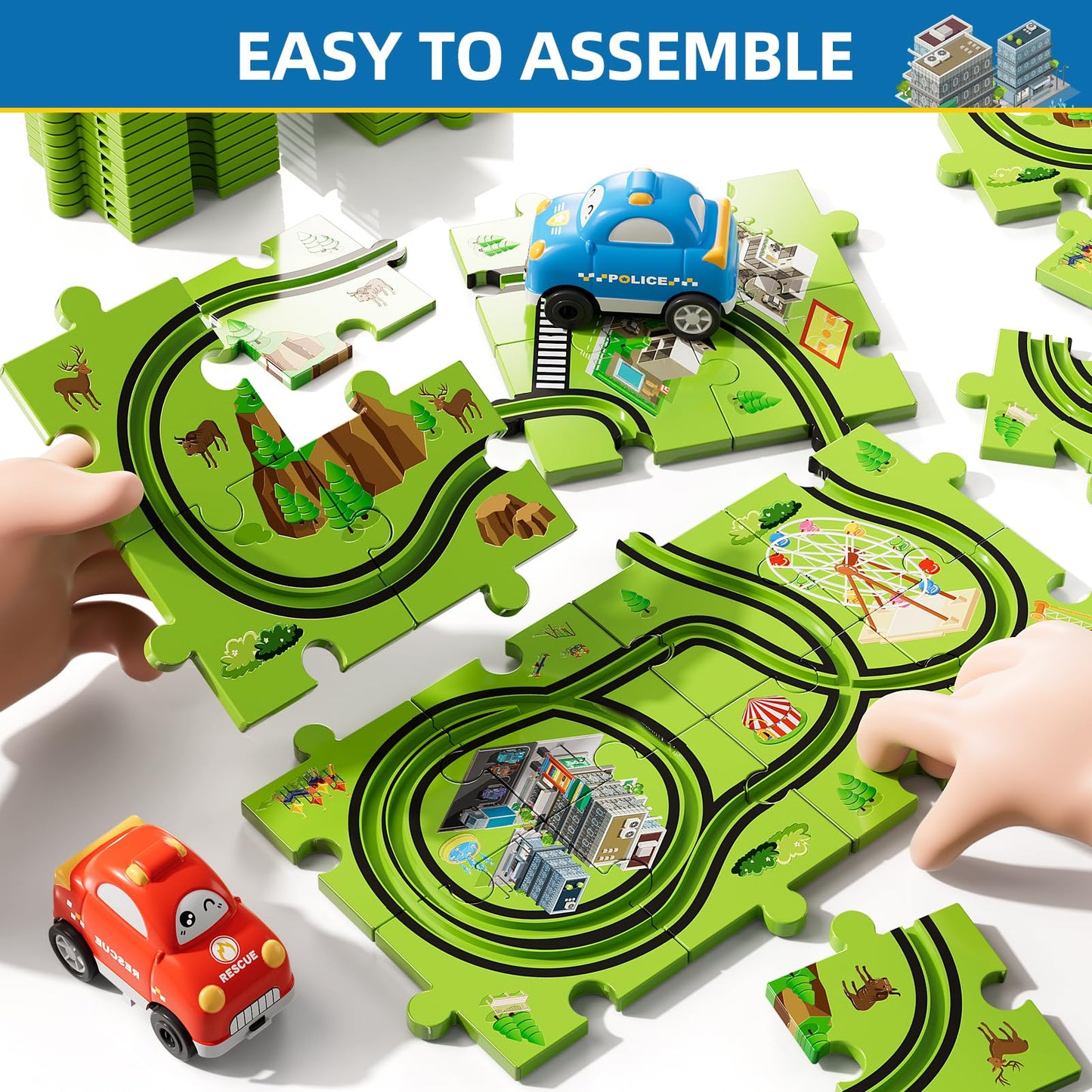 Bennol 56-Piece Jigsaw Puzzle Race Track Car Set for Toddlers (Ages 2–6)