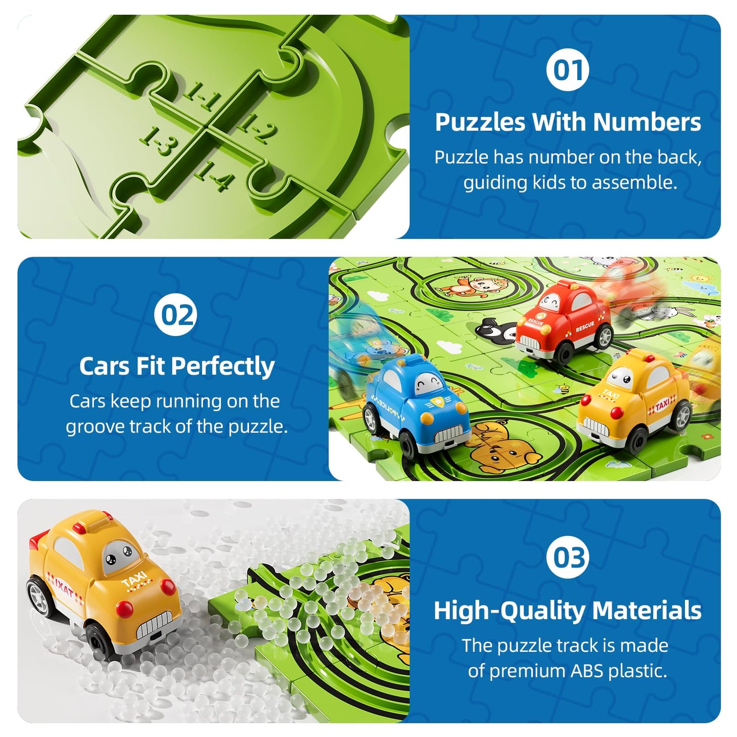 Bennol 73-Piece Jigsaw Puzzle Race Track Car Set for Kids 2-6 | Toddler Toy Gift