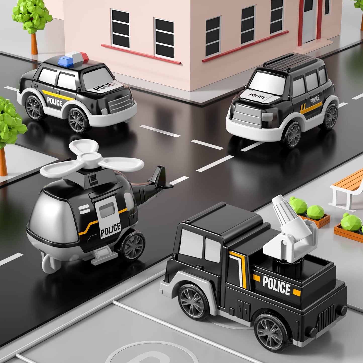 Bennol 5-in-1 Police Truck Set for Toddlers | Rescue Vehicles for Ages 1–5