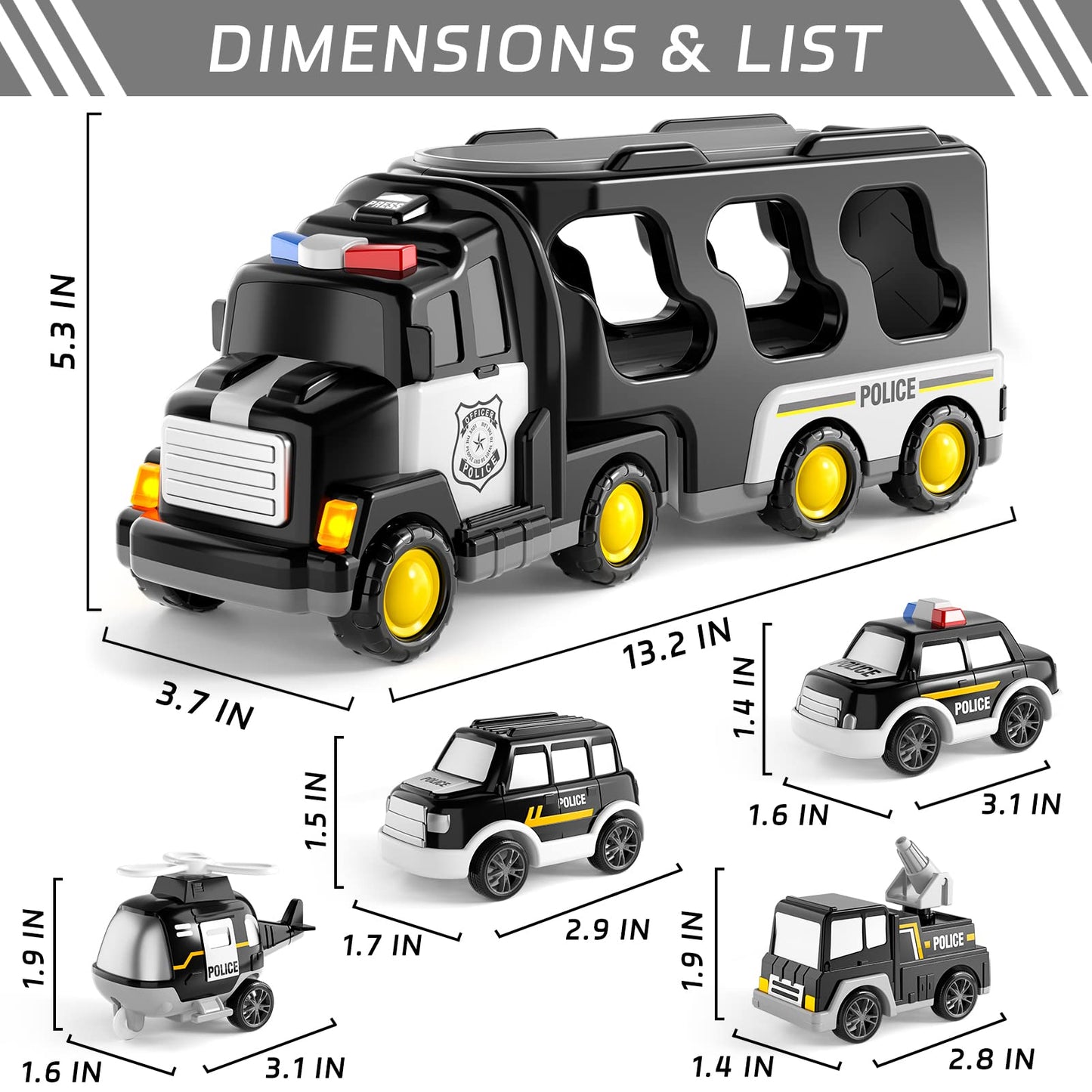 Bennol 5-in-1 Police Truck Set for Toddlers | Rescue Vehicles for Ages 1–5