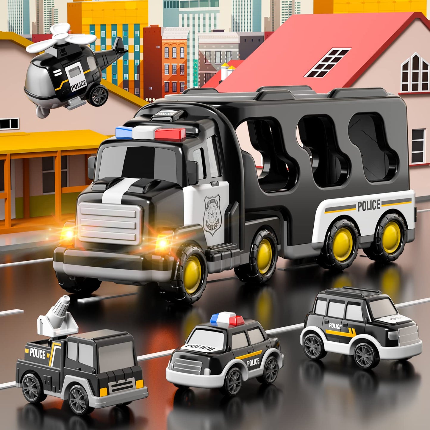 Bennol 5-in-1 Police Truck Set for Toddlers | Rescue Vehicles for Ages 1–5