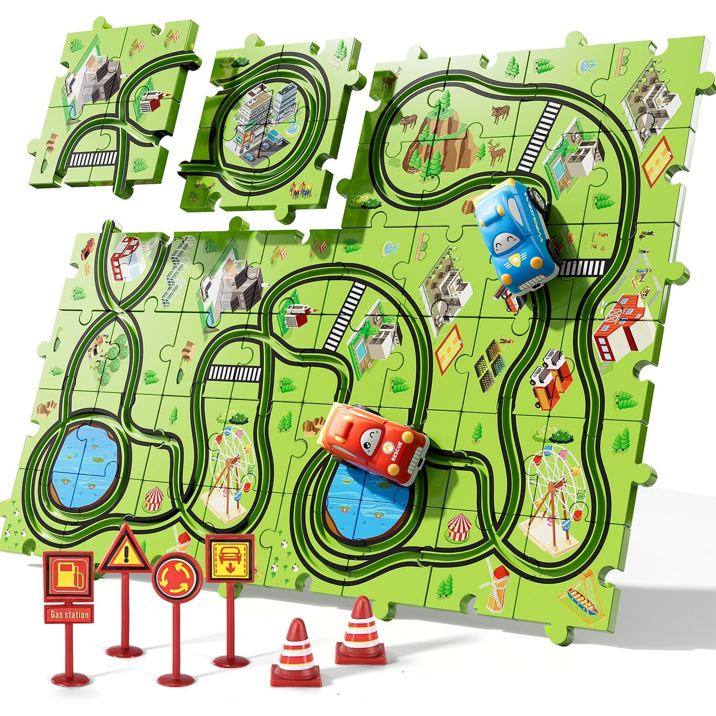 Bennol 56-Piece Jigsaw Puzzle Race Track Car Set for Toddlers (Ages 2–6)