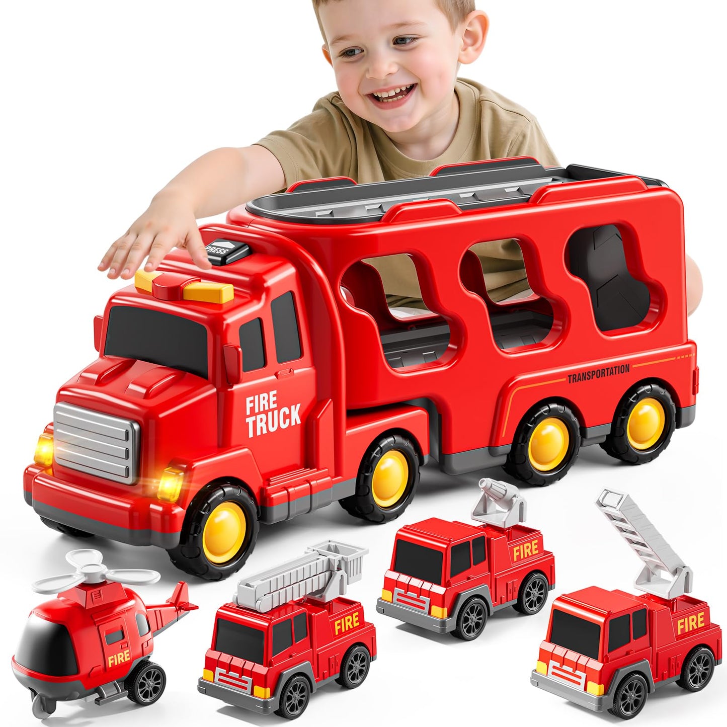 Bennol 5-in-1 Fire Trucks Toy Set for Toddlers 1-6 – Light & Sound, Safe ABS