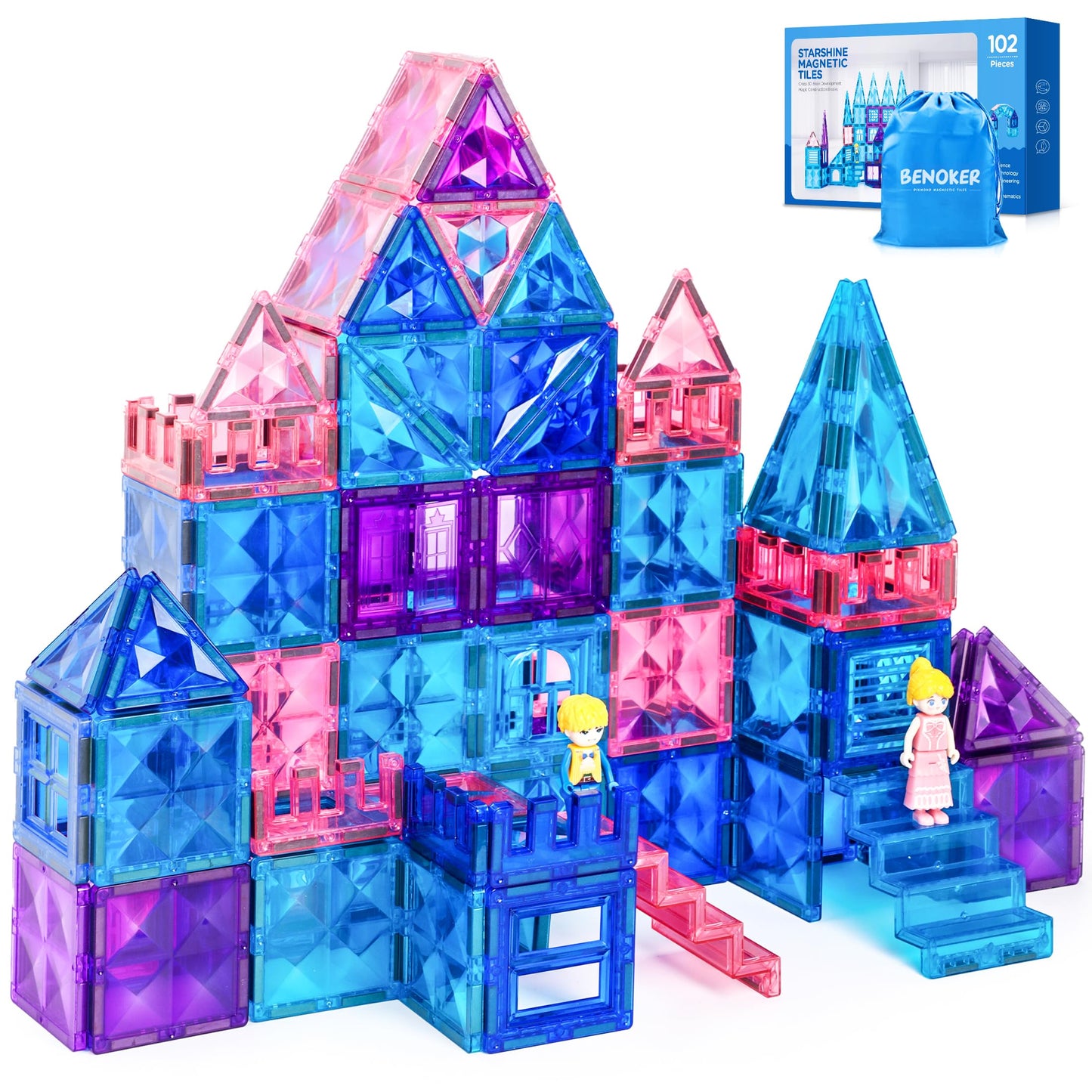 BENOKER Castle Magnetic Tiles – 102-Piece STEM Building Set for Kids