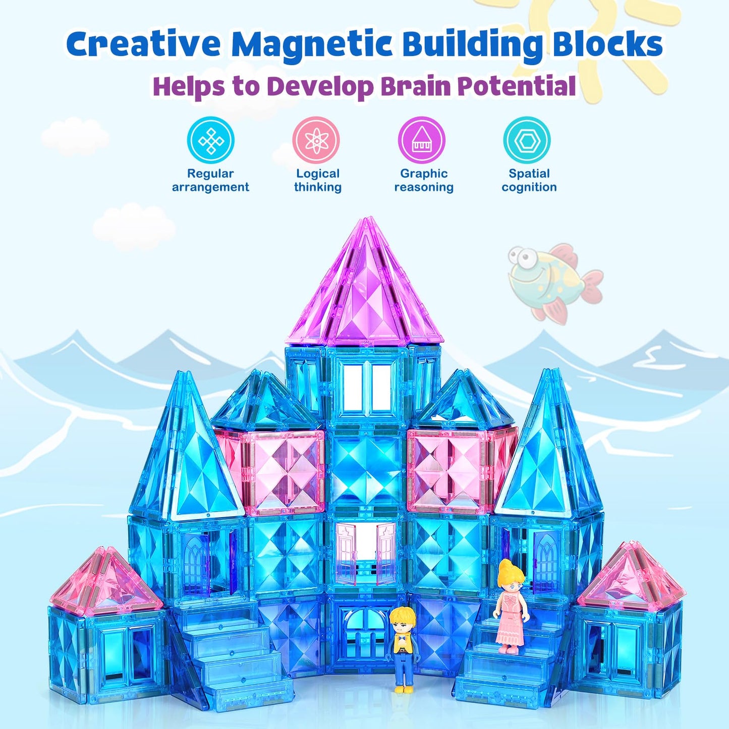 BENOKER Castle Magnetic Tiles – 102-Piece STEM Building Set for Kids