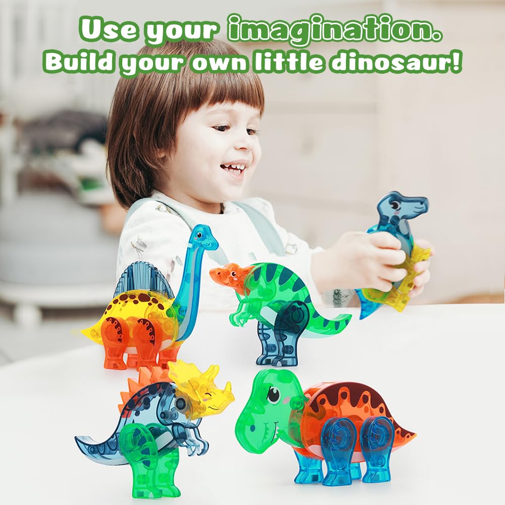 BENOKER Dinosaur Magnetic Tiles - 3D STEM Building Blocks for Kids 3-8