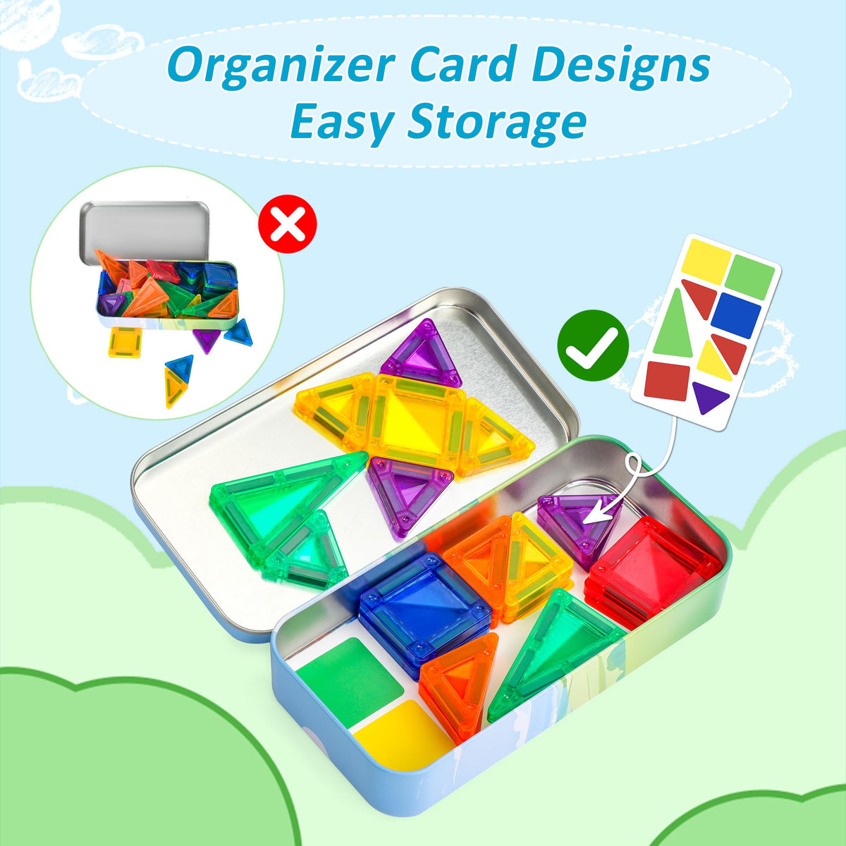 BENOKER Mini Magnetic Tiles Travel Set – Portable STEM Building Toys (32 PCS)