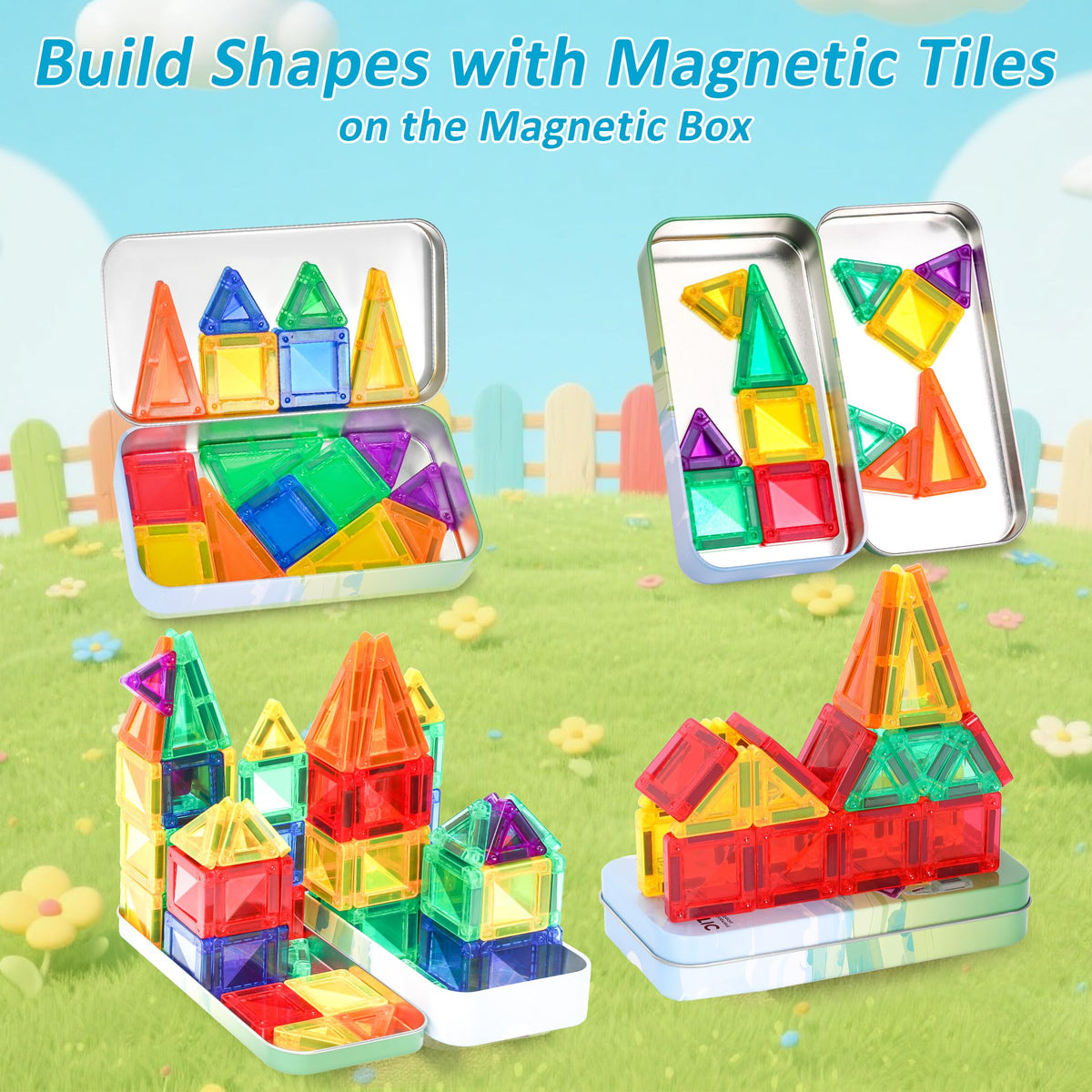 BENOKER Mini Magnetic Tiles Travel Set – Portable STEM Building Toys (32 PCS)