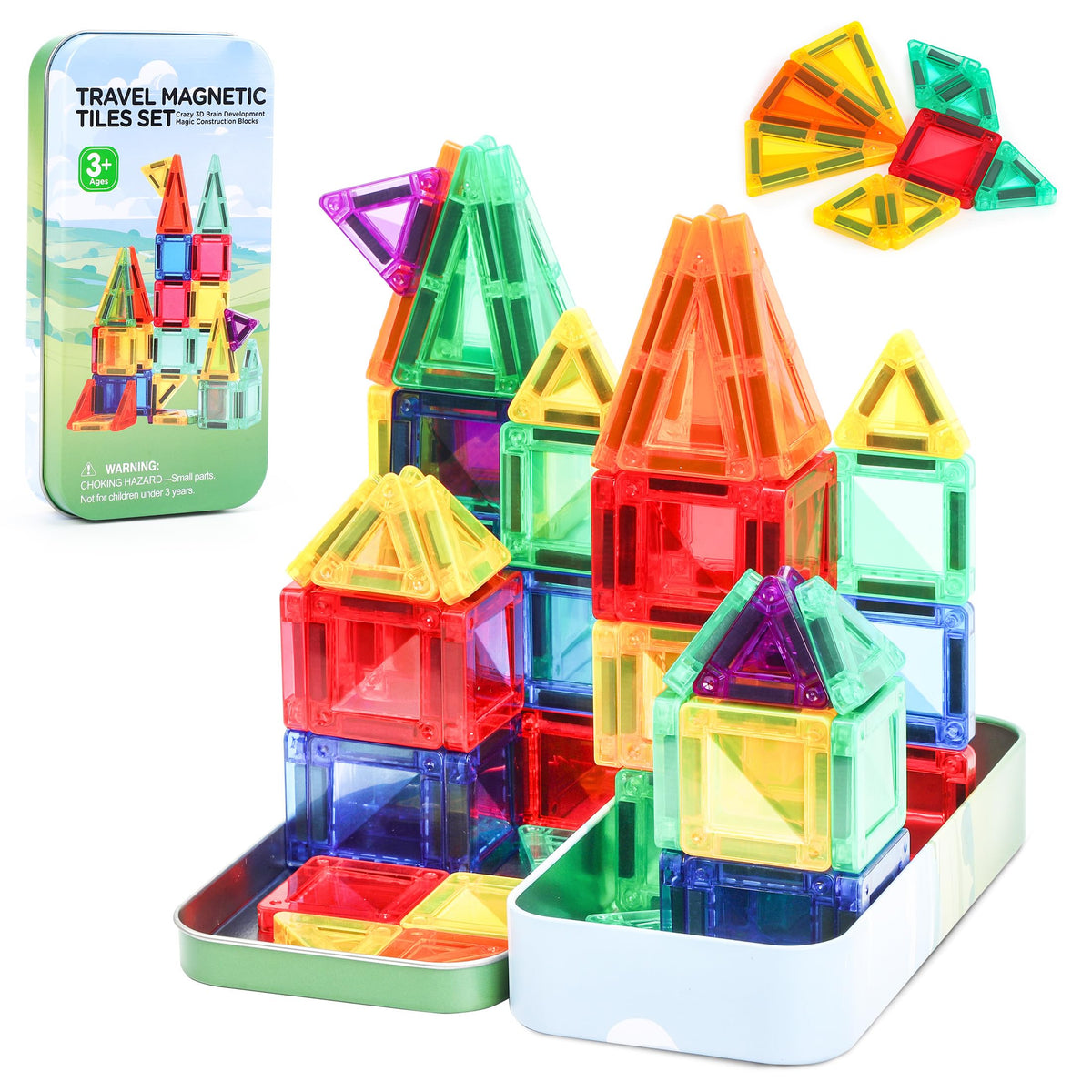 BENOKER Mini Magnetic Tiles Travel Set – Portable STEM Building Toys (32 PCS)