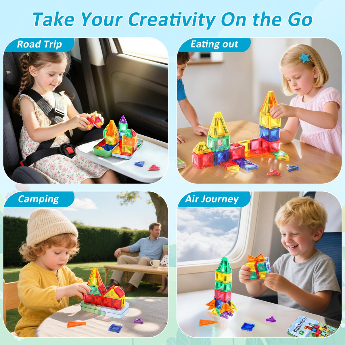 BENOKER Mini Magnetic Tiles Travel Set – Portable STEM Building Toys (32 PCS)