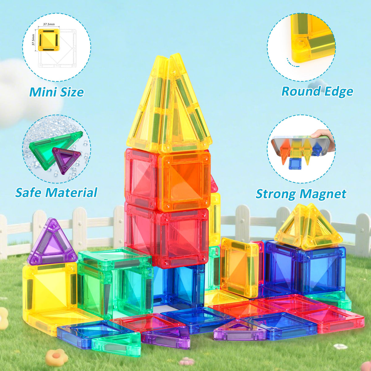 BENOKER Mini Magnetic Tiles Travel Set – Portable STEM Building Toys (32 PCS)