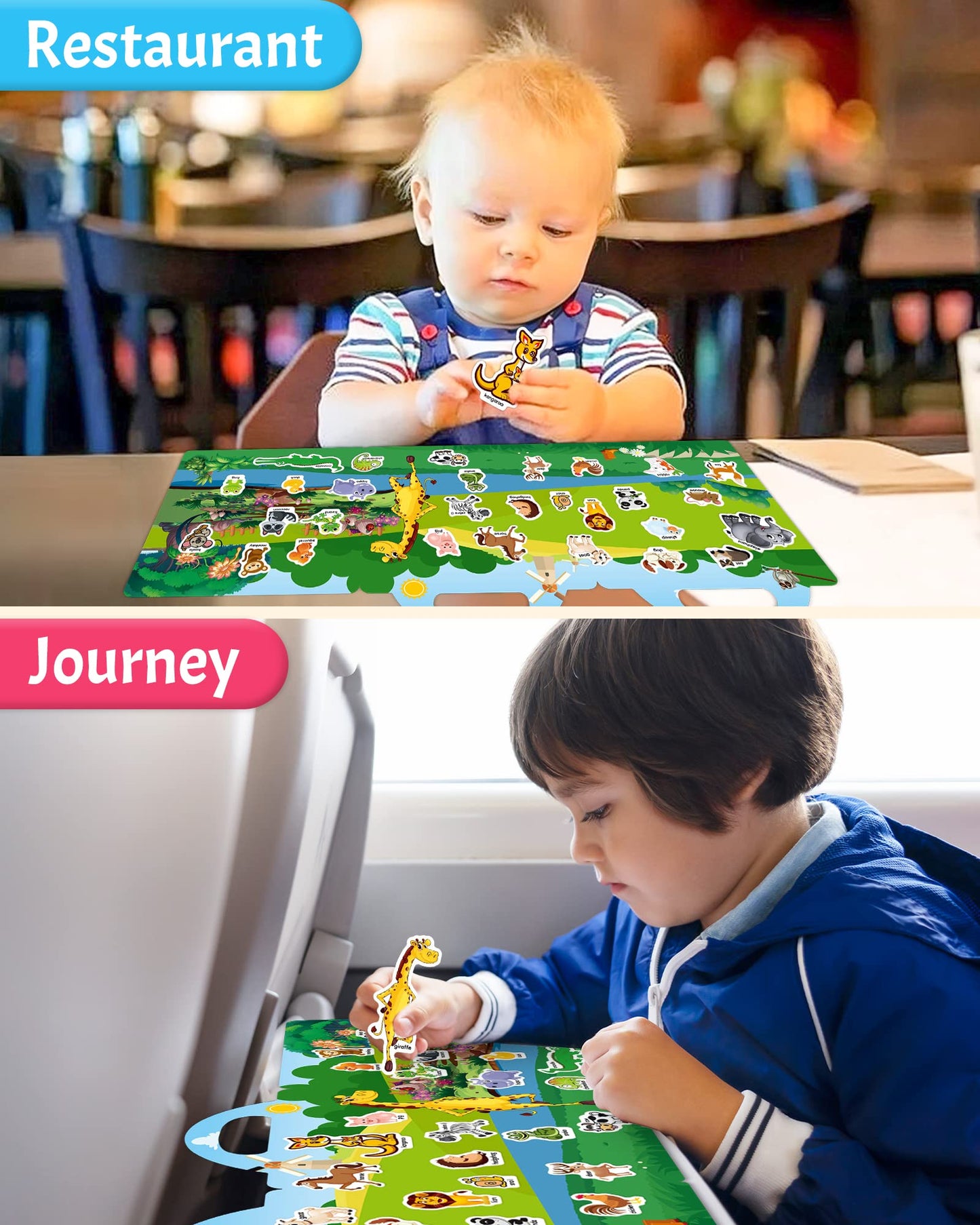 Benresive Reusable Sticker Book for Toddlers – Animals Zoo Travel Stickers for Kids, Screen-Free Activity