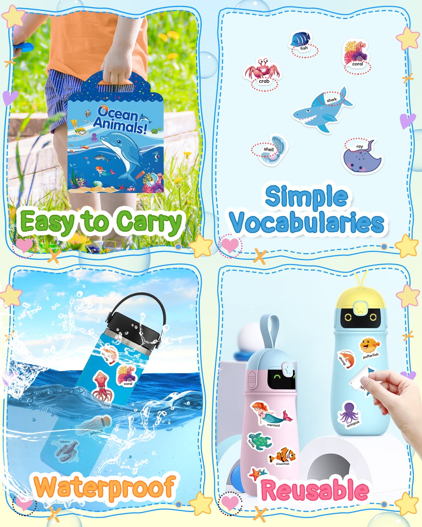 Benresive Reusable Sticker Book for Toddlers - Ocean Animals, Travel Activity (3+)