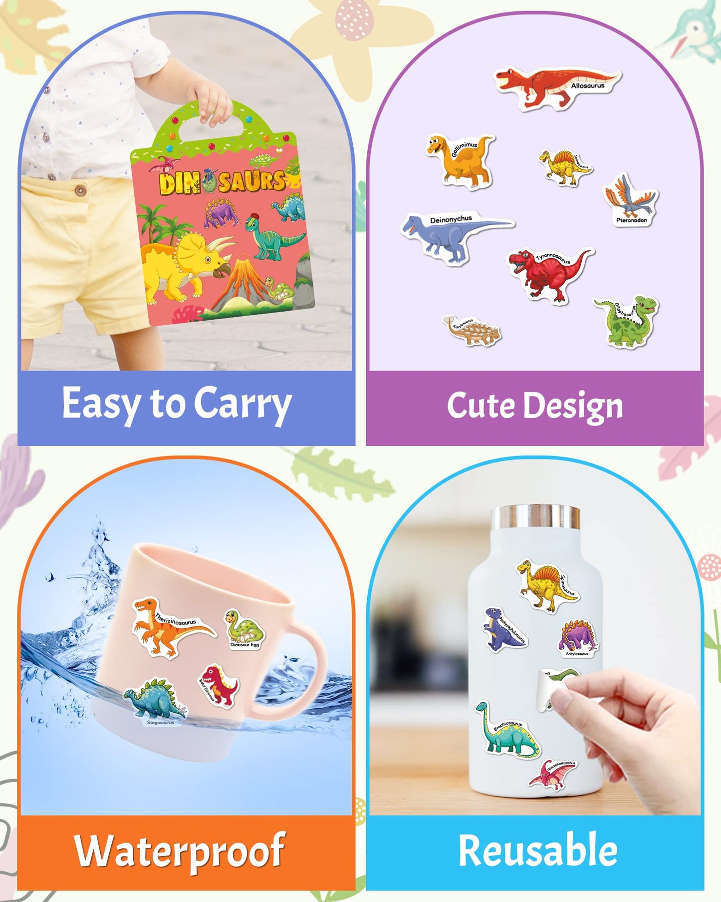 Benresive Reusable Sticker Book for Toddlers — Dinosaurs | Travel Activity & Screen-Free Fun