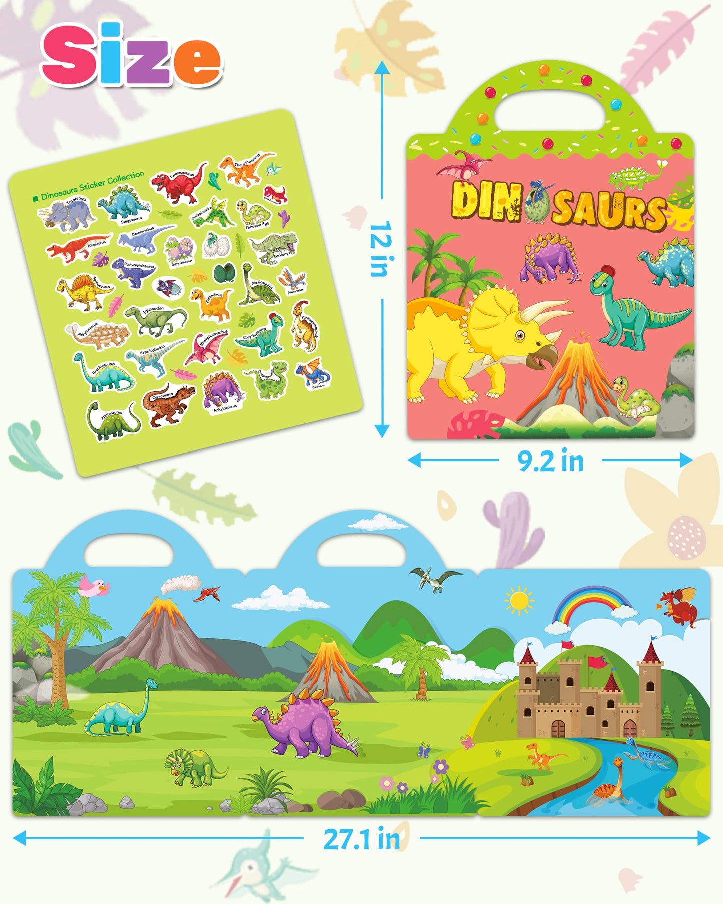Benresive Reusable Sticker Book for Toddlers — Dinosaurs | Travel Activity & Screen-Free Fun