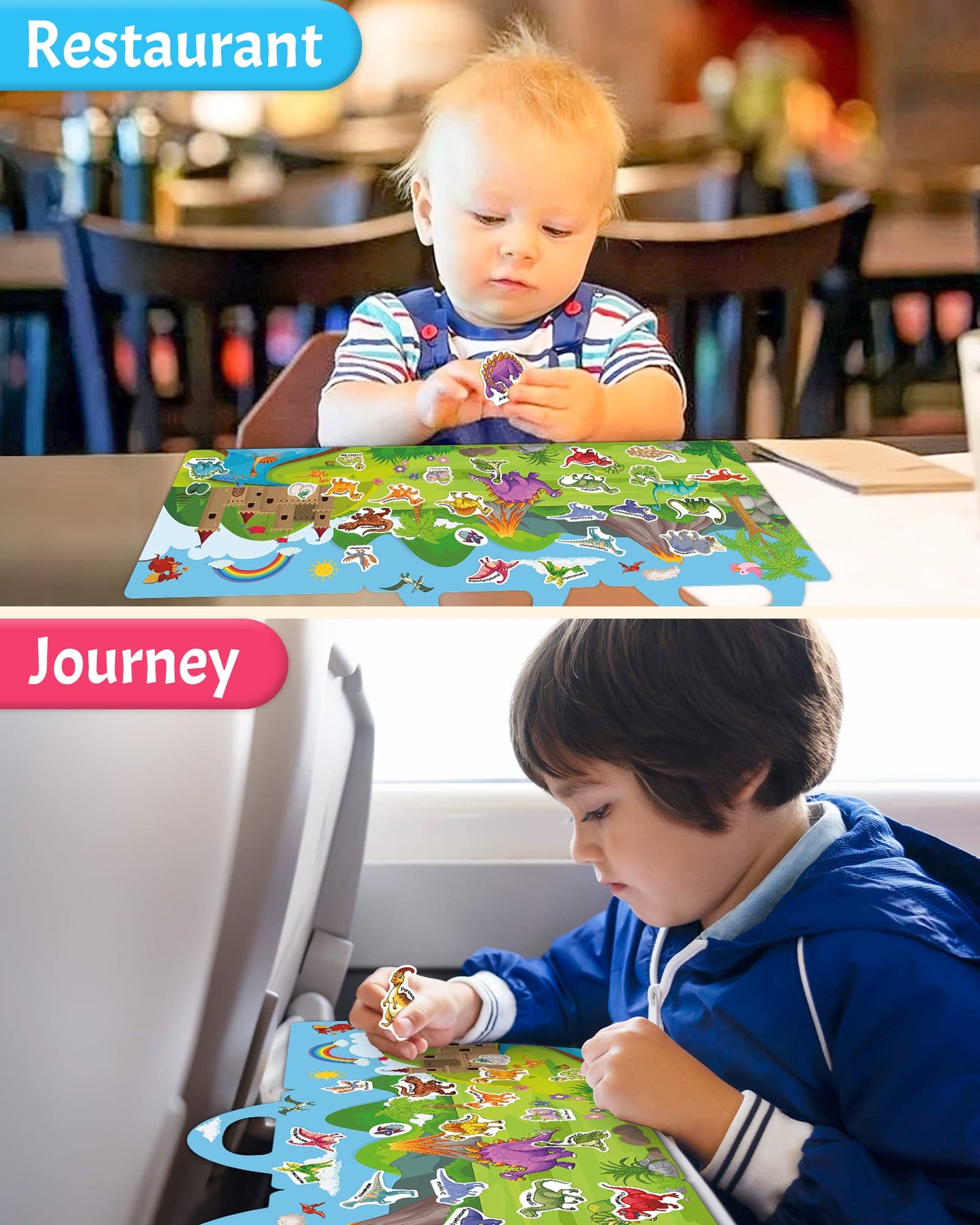 Benresive Reusable Sticker Book for Toddlers — Dinosaurs | Travel Activity & Screen-Free Fun