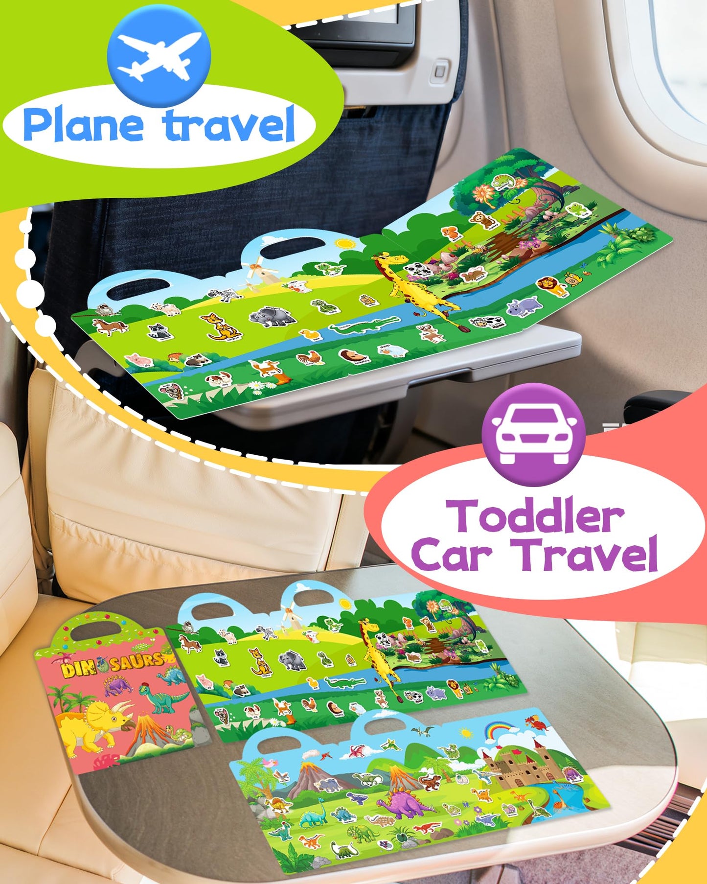 Benresive Reusable Sticker Books for Kids — Animals, Dinosaurs & Insects | Toddler Travel Toys (Ages 3+)