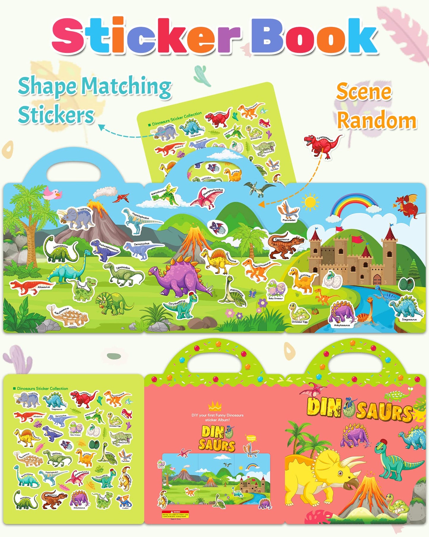 Benresive Reusable Sticker Book for Toddlers — Dinosaurs | Travel Activity & Screen-Free Fun