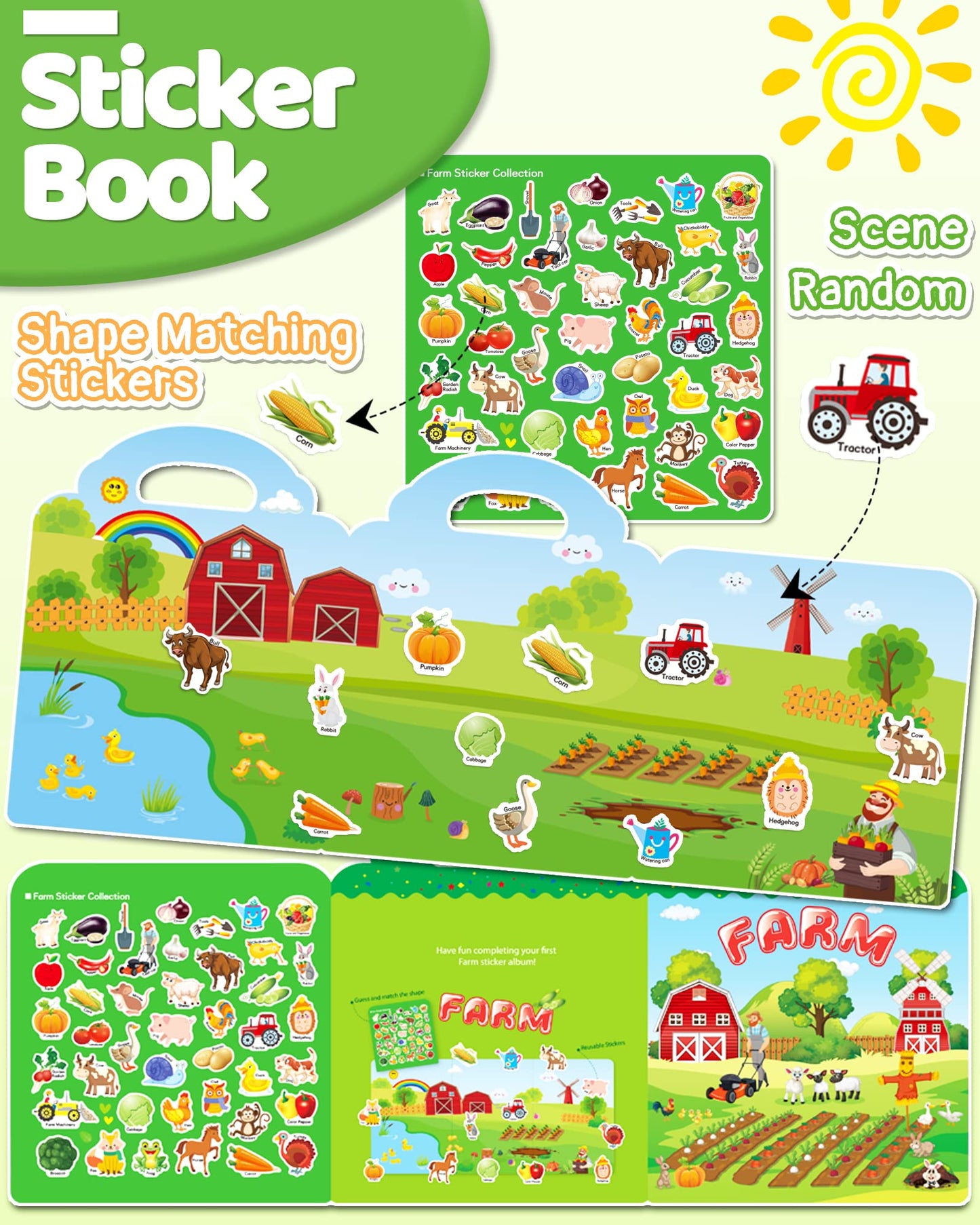 Benresive Reusable Farm Sticker Book for Toddlers – 43 Waterproof Stickers (Ages 3+)