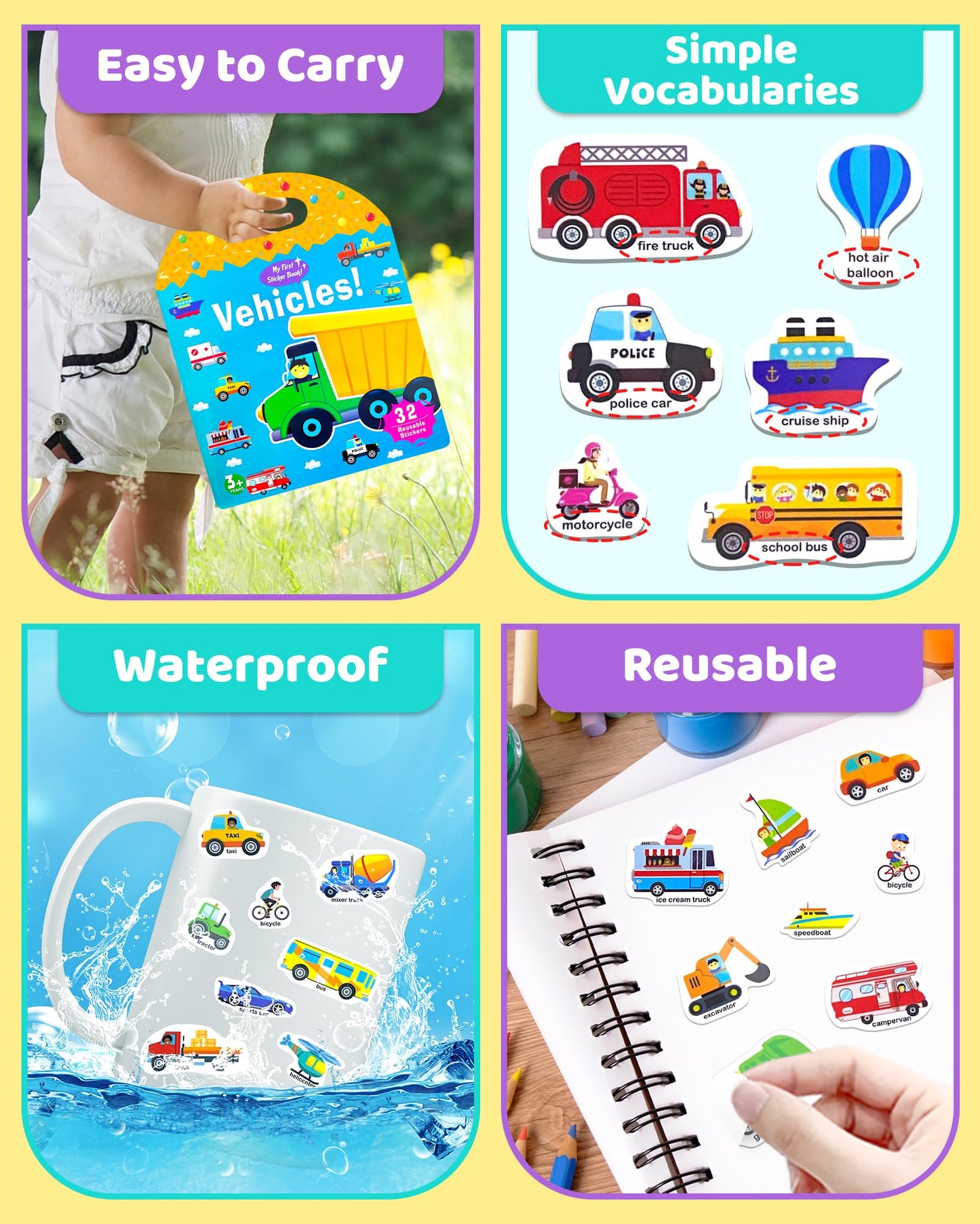 Benresive Reusable Vehicle Sticker Book for Toddlers – Travel Fun & Screen-Free Learning