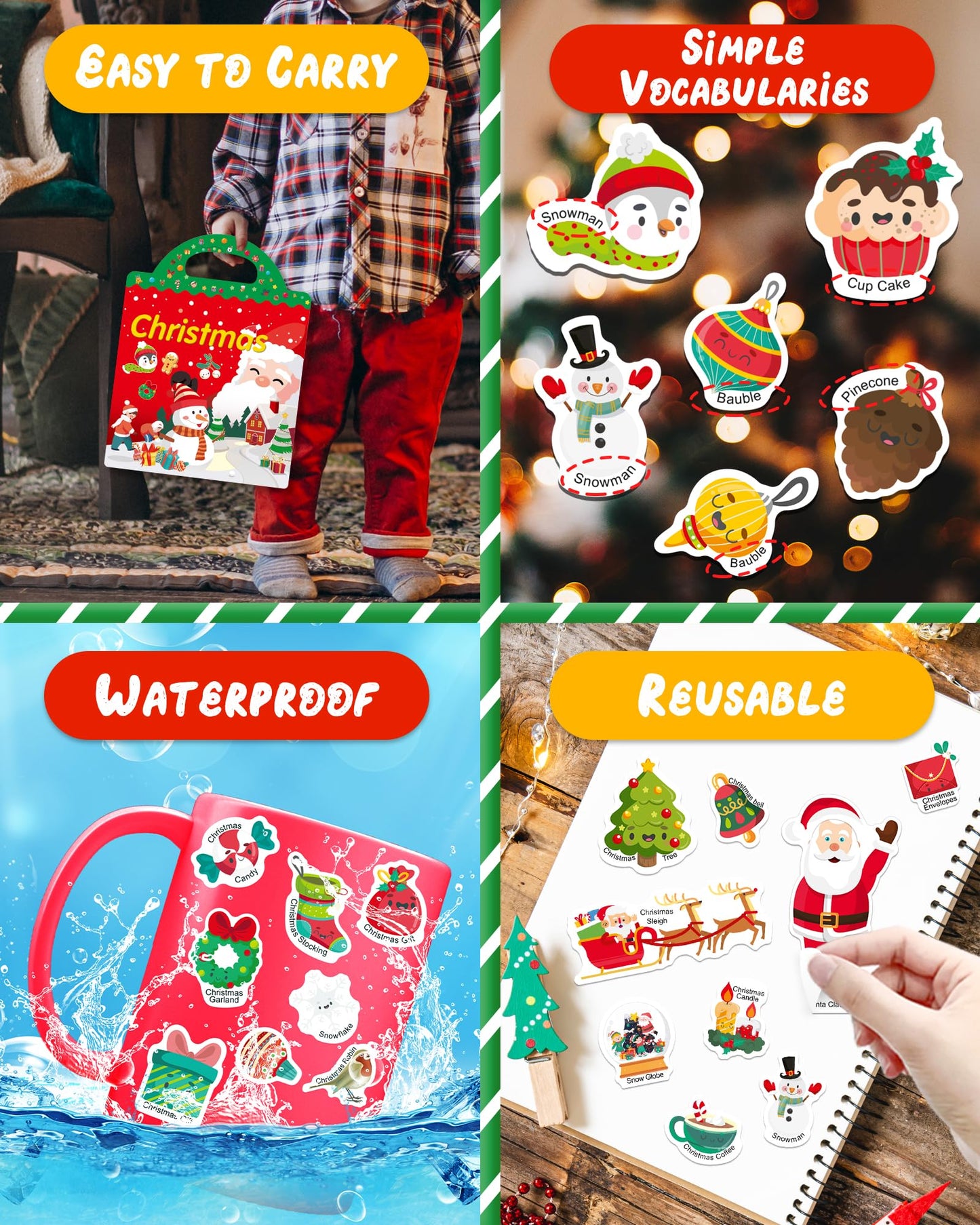 Benresive Reusable Sticker Book for Toddlers – Christmas Stickers, Portable Travel Activity