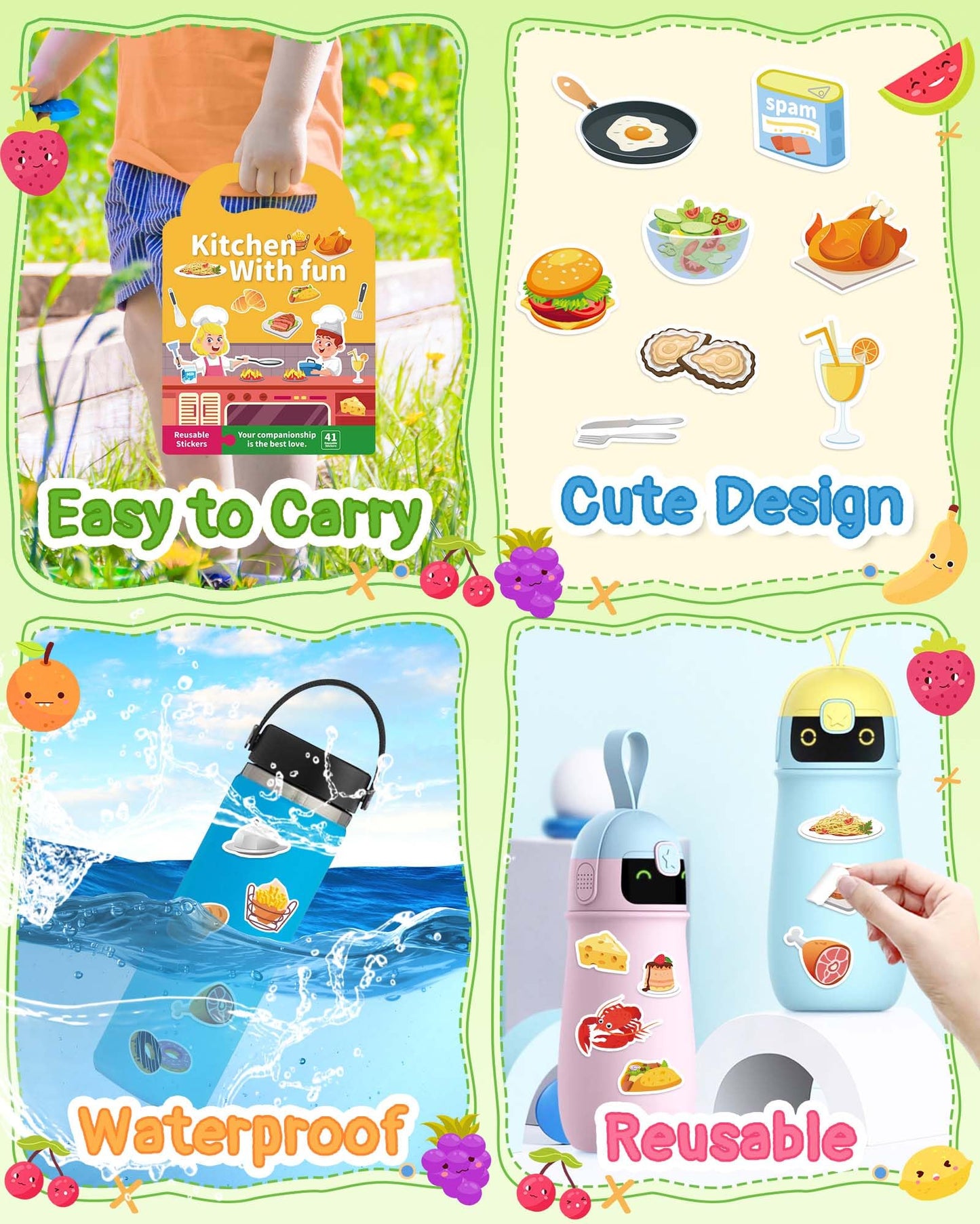 Benresive Reusable Sticker Books for Toddlers | Travel Stickers & Kitchen Theme (3+)