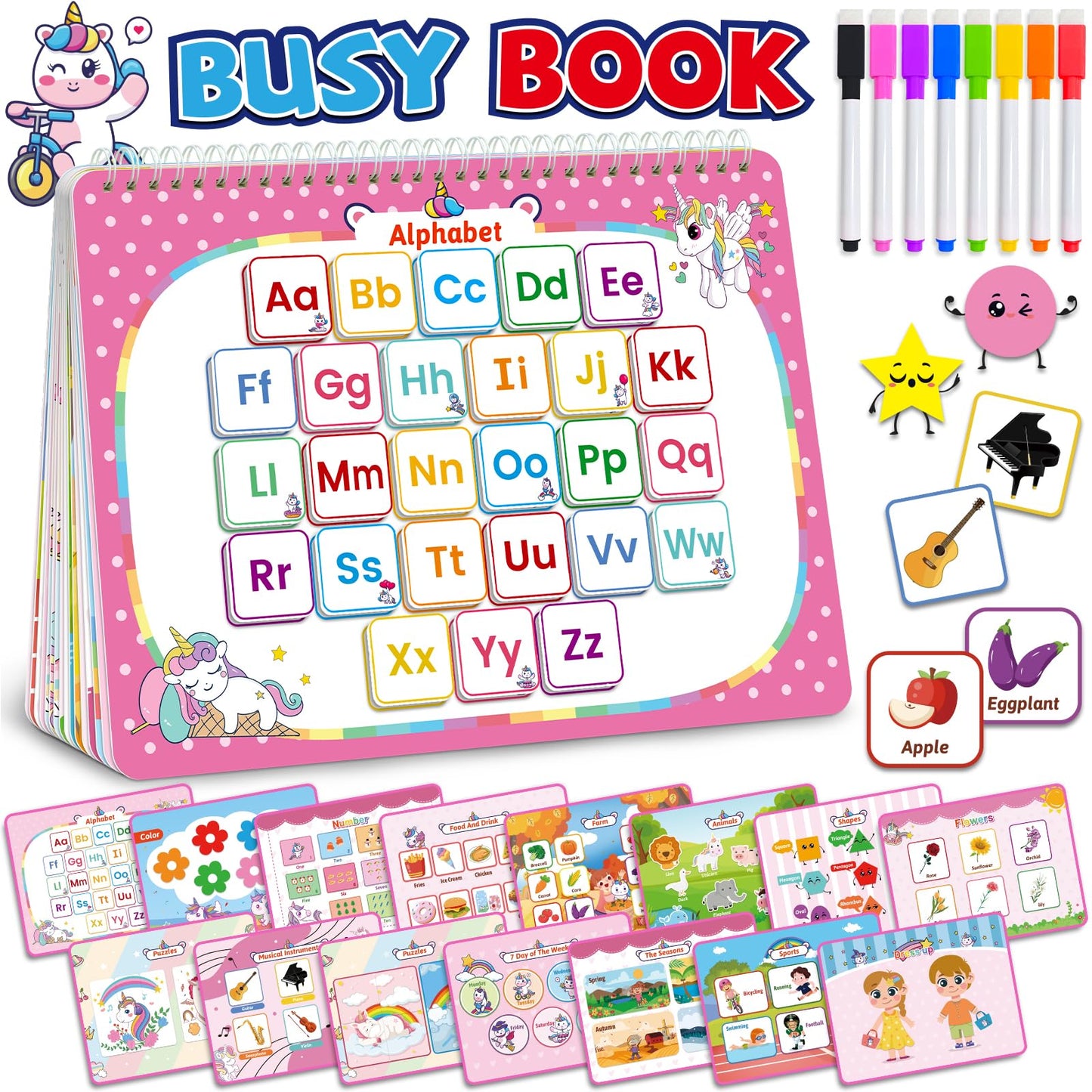 Benresive Montessori Busy Book for Toddlers 3-5 | 15 Themes, Travel-Friendly 8x12 Inch, Educational Toy Gift