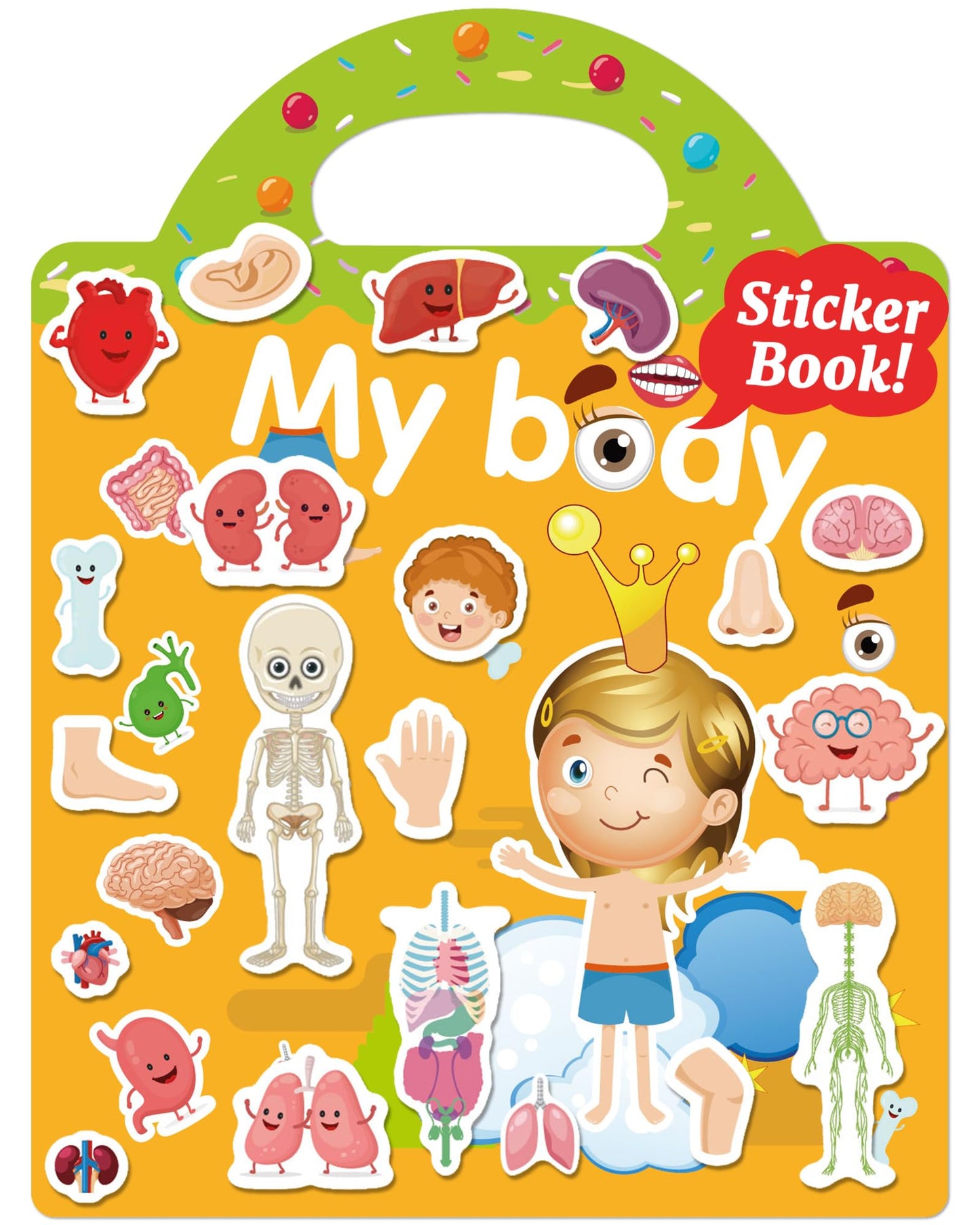 Benresive Reusable Sticker Book for Toddlers – My Body Theme, Portable Travel Craft