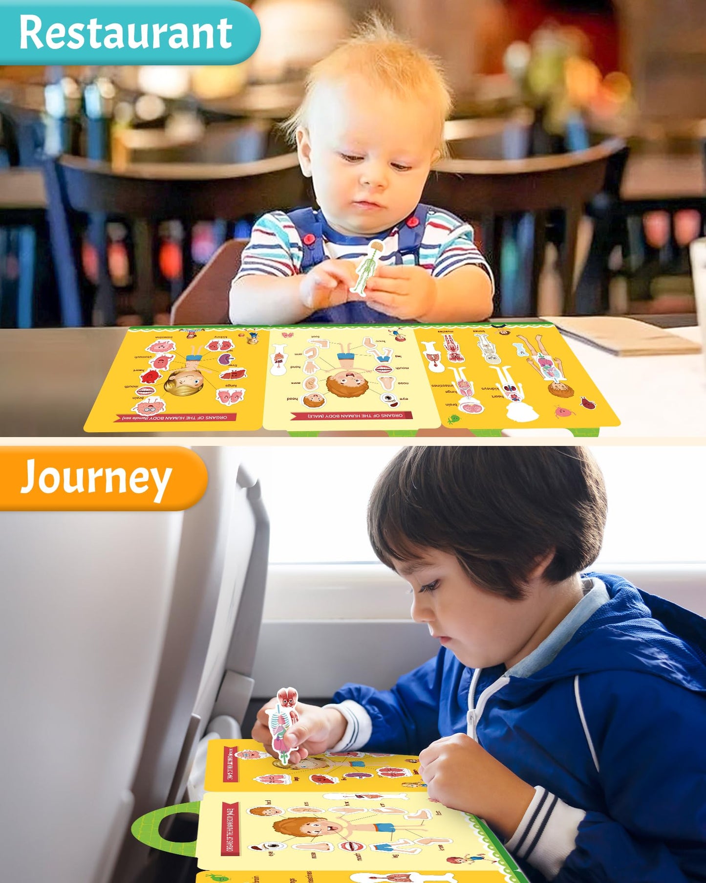 Benresive Reusable Sticker Book for Toddlers – My Body Theme, Portable Travel Craft