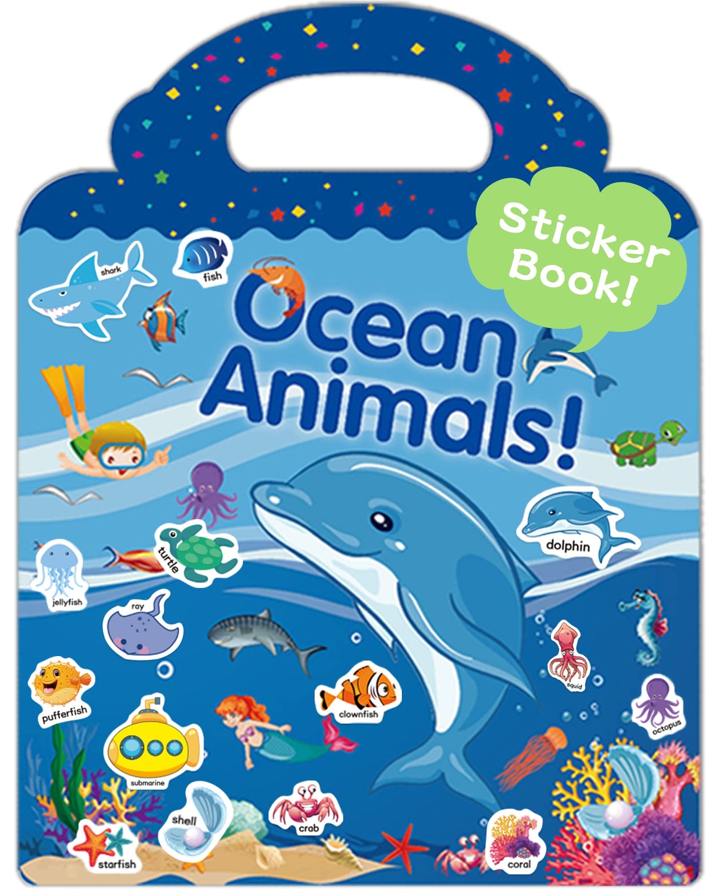 Benresive Reusable Sticker Book for Toddlers - Ocean Animals, Travel Activity (3+)