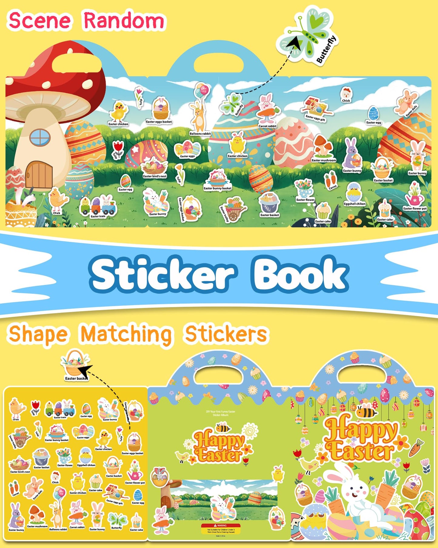 Benresive Reusable Sticker Book for Toddlers – Easter Theme (36 Pieces)