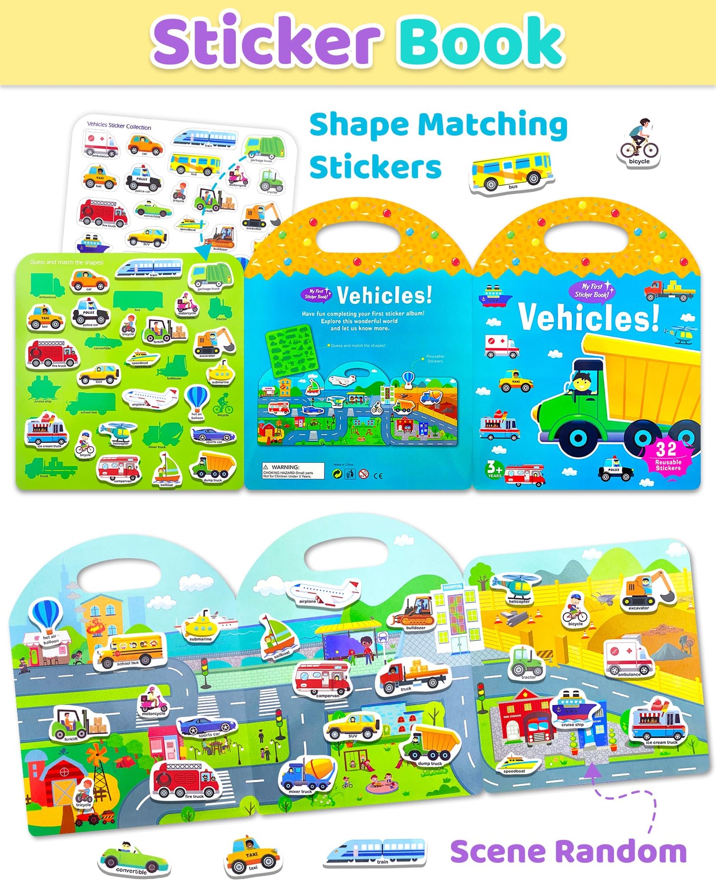 Benresive Reusable Vehicle Sticker Book for Toddlers – Travel Fun & Screen-Free Learning