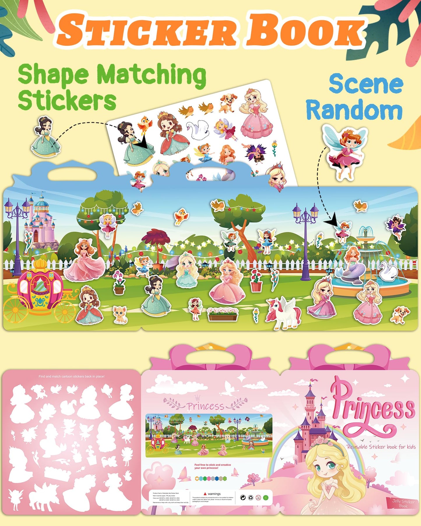 Benresive Reusable Princess Sticker Book for Toddlers — Portable Craft Activity