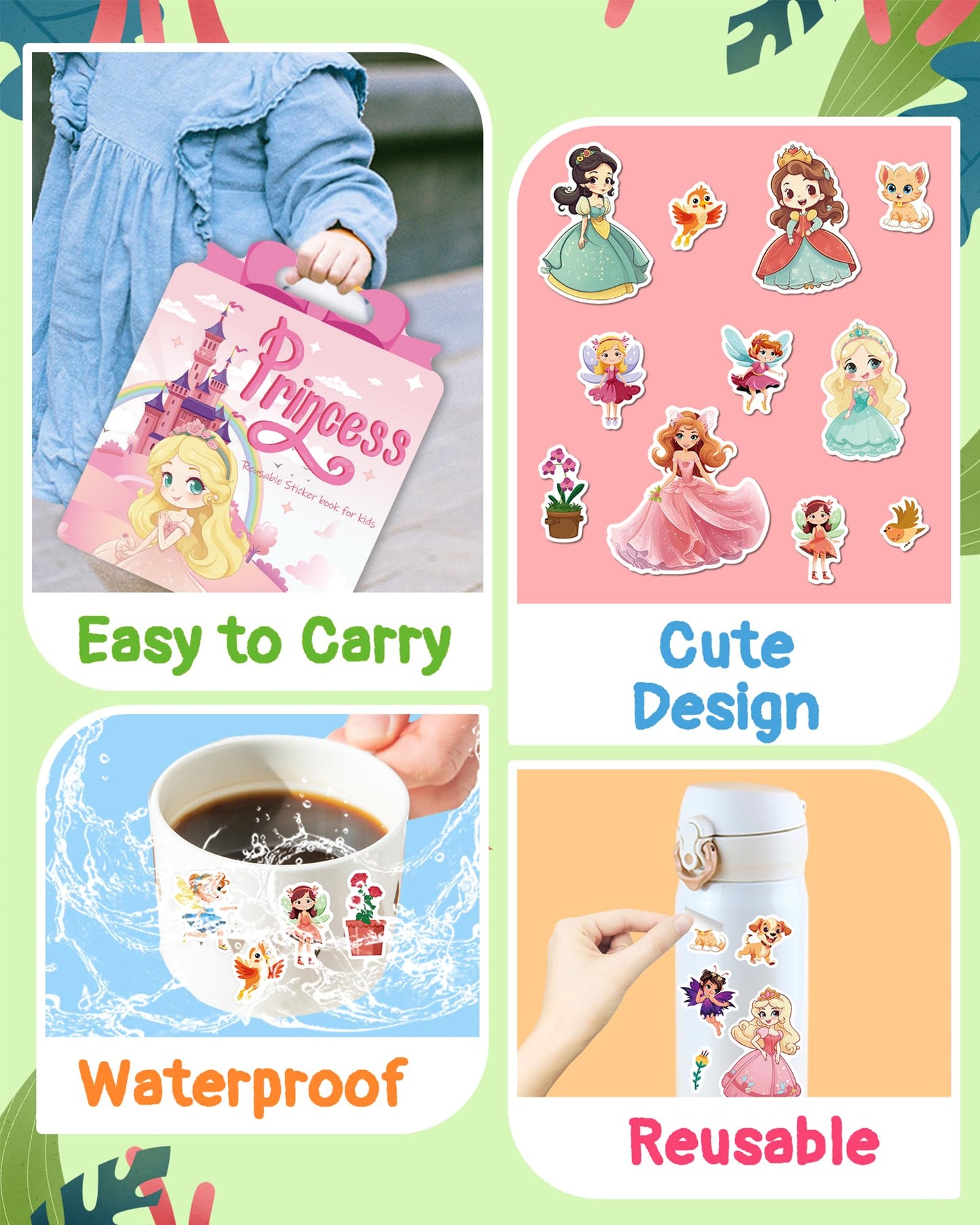 Benresive Reusable Princess Sticker Book for Toddlers — Portable Craft Activity