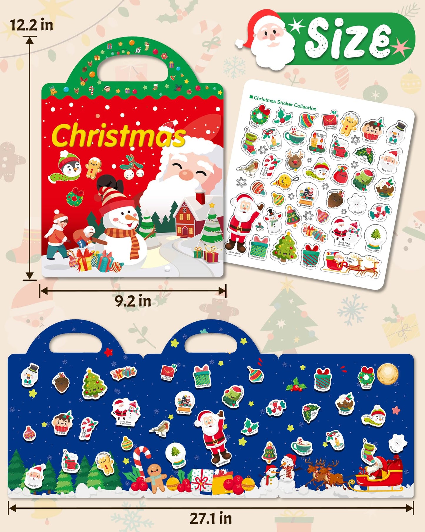 Benresive Reusable Sticker Book for Toddlers – Christmas Stickers, Portable Travel Activity