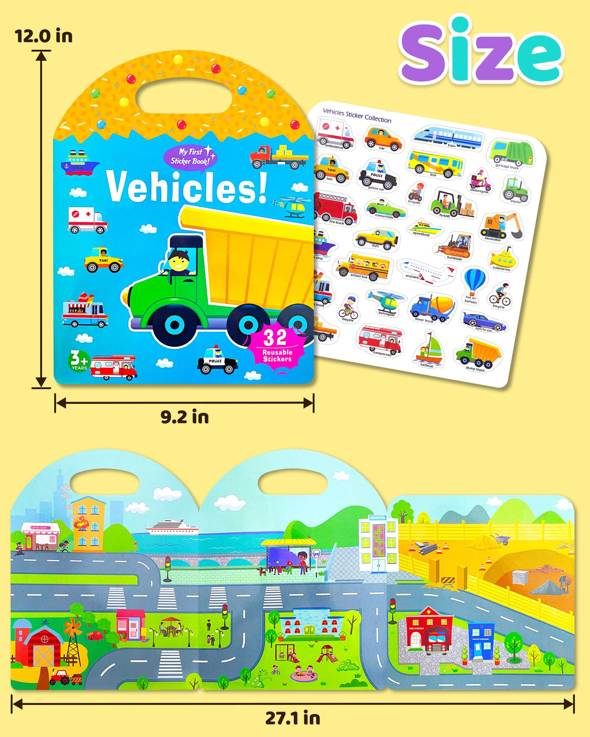 Benresive Reusable Vehicle Sticker Book for Toddlers – Travel Fun & Screen-Free Learning