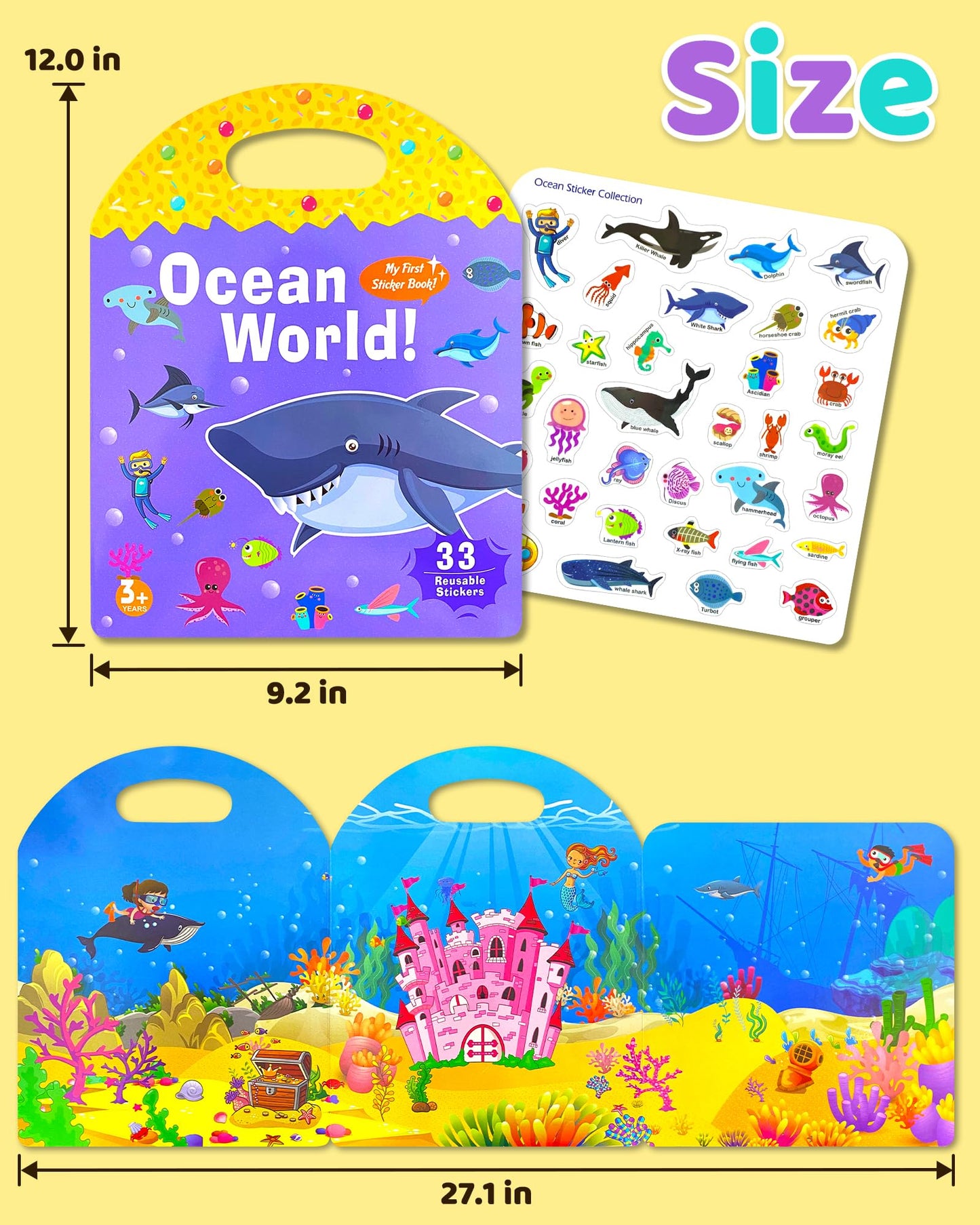 Benresive Ocean World Reusable Sticker Book for Toddlers – Portable 33-Piece Ocean Animals Sticker Set
