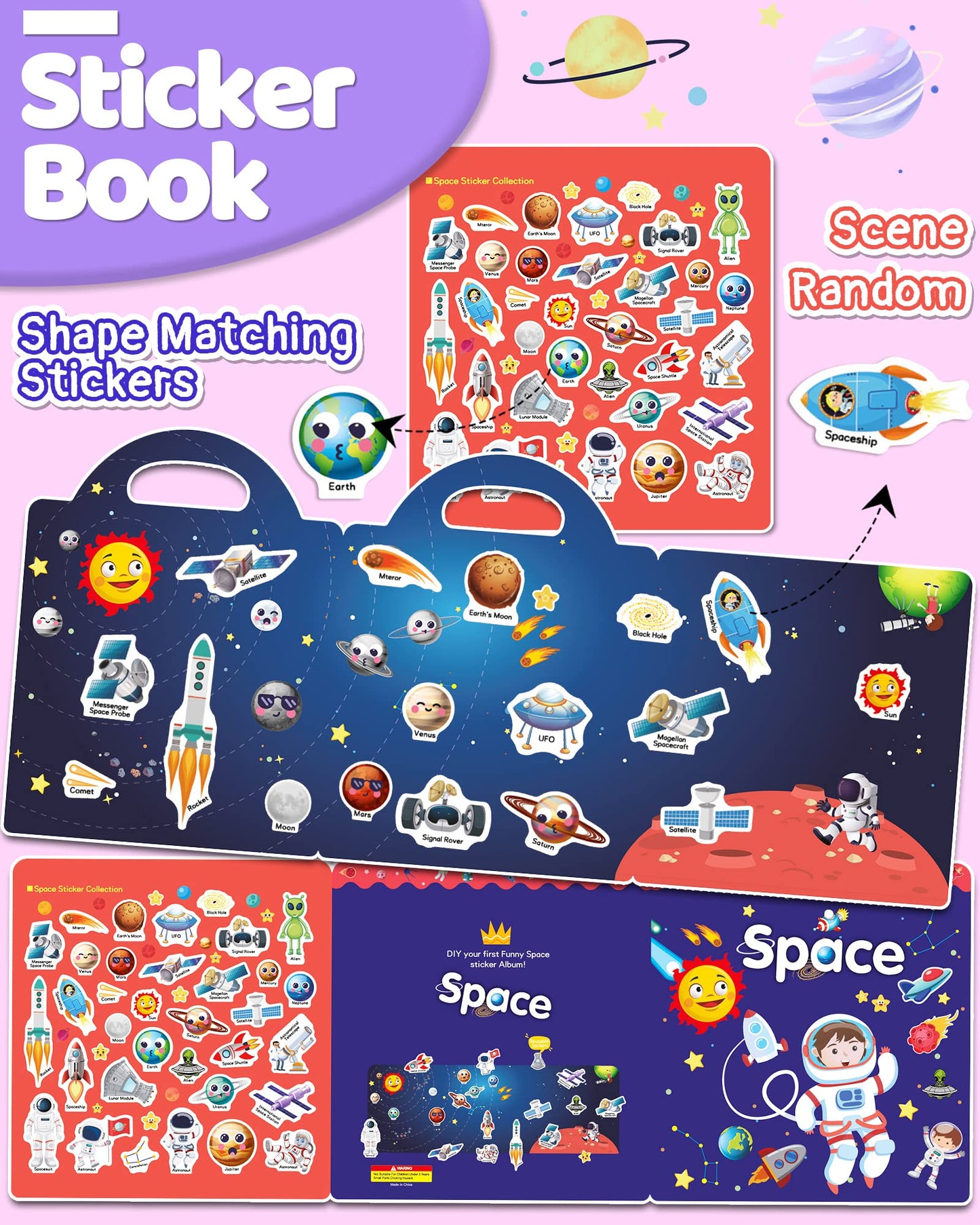 Benresive Reusable Space Sticker Book for Toddlers – Travel-Friendly & Screen-Free Fun