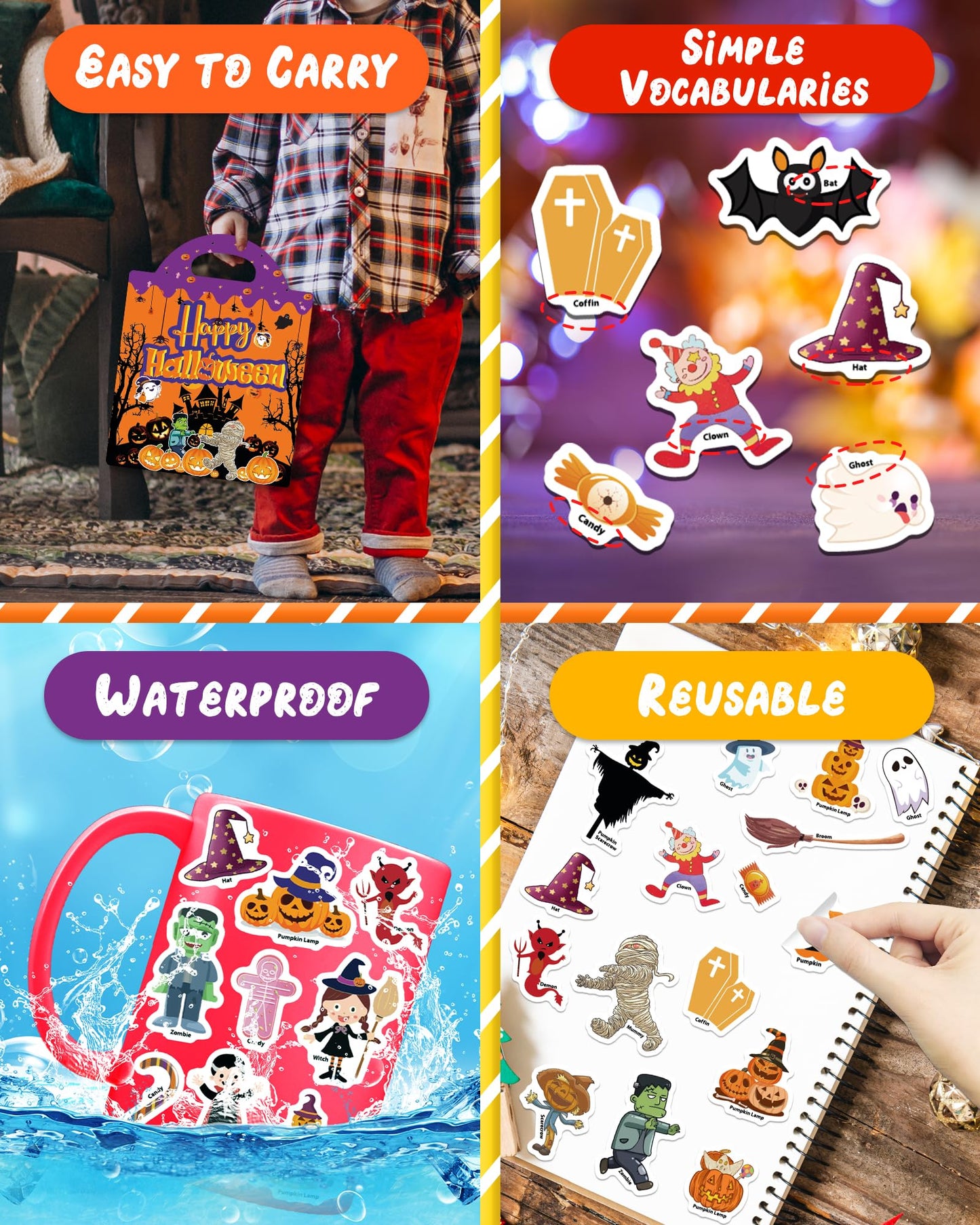 Benresive Reusable Sticker Book for Toddlers – Halloween 36‑Piece PVC Set, Portable